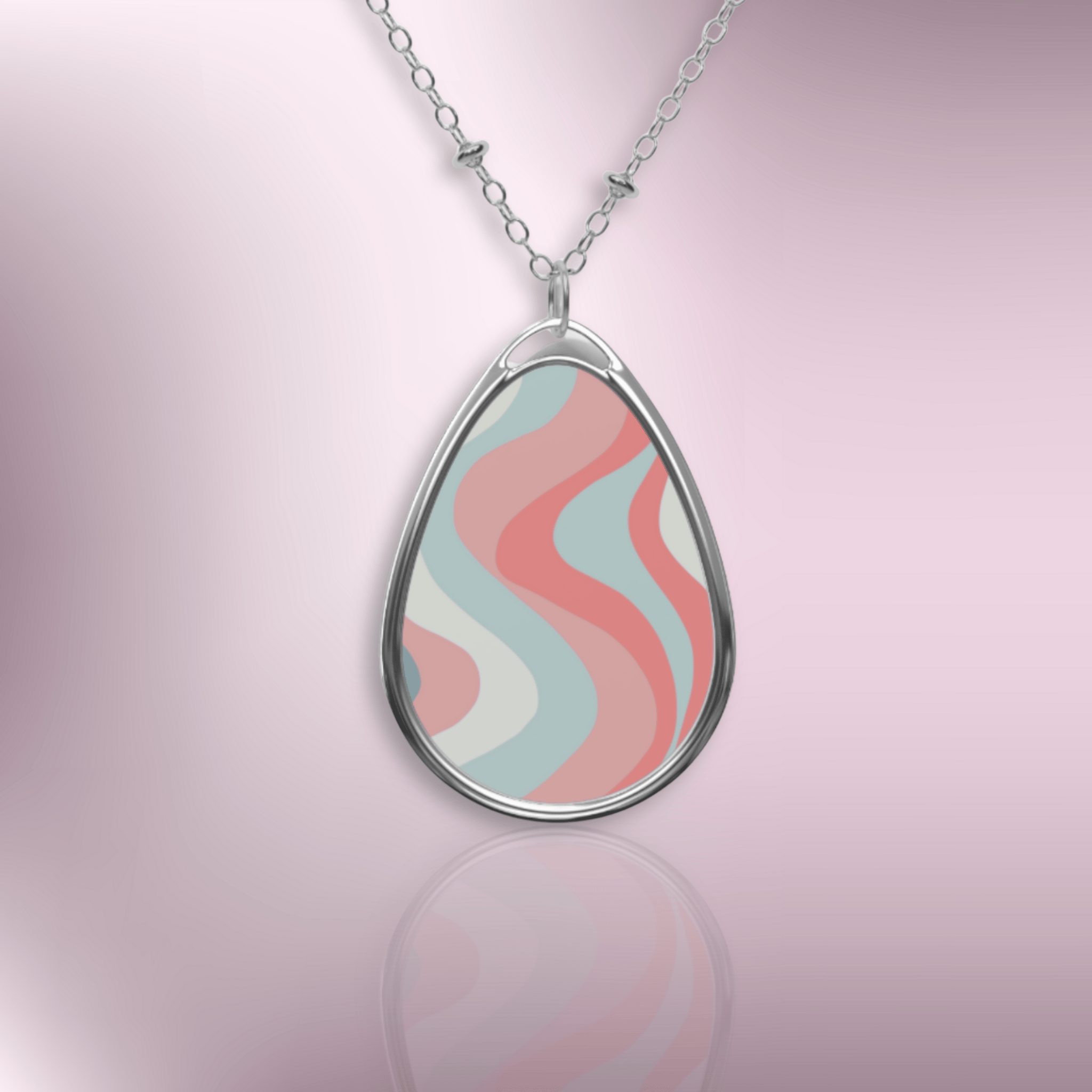 Retro Wave Oval Necklace — Colorful Wavy Pendant Jewelry product thumbnail image Retro Wave Oval Necklace — Colorful Wavy Pendant Jewelry product thumbnail image