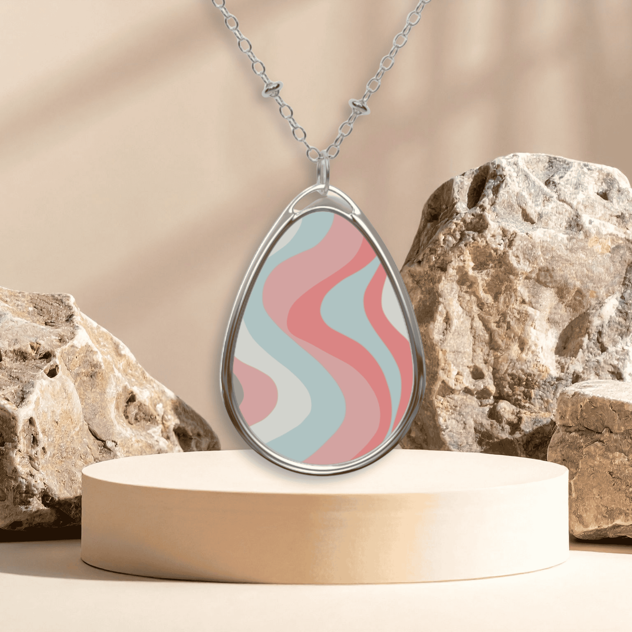Retro Wave Oval Necklace — Colorful Wavy Pendant Jewelry product thumbnail image