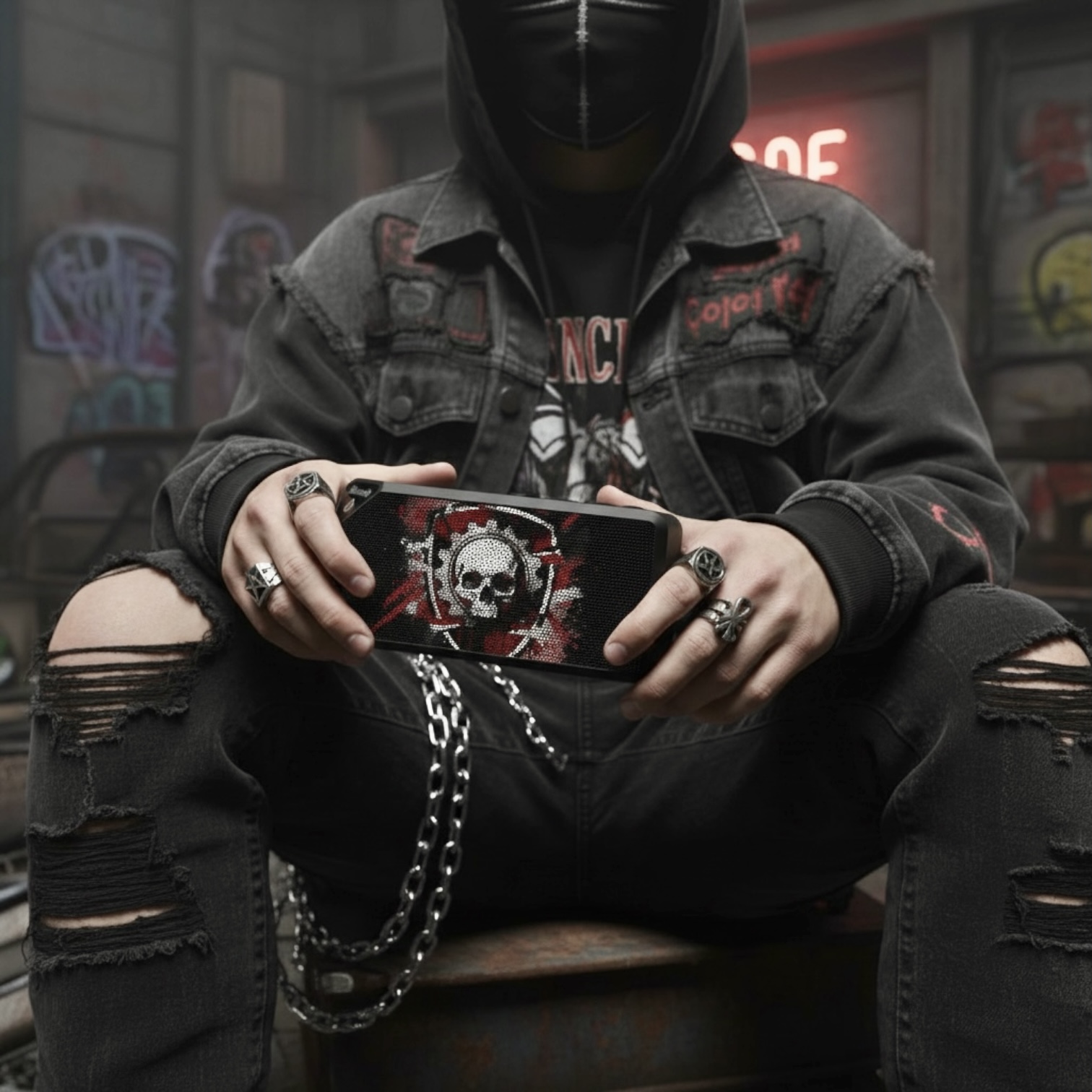 Skull Emblem Bluetooth Speaker — Rugged Rock &amp; Gaming Portable Speaker product thumbnail image