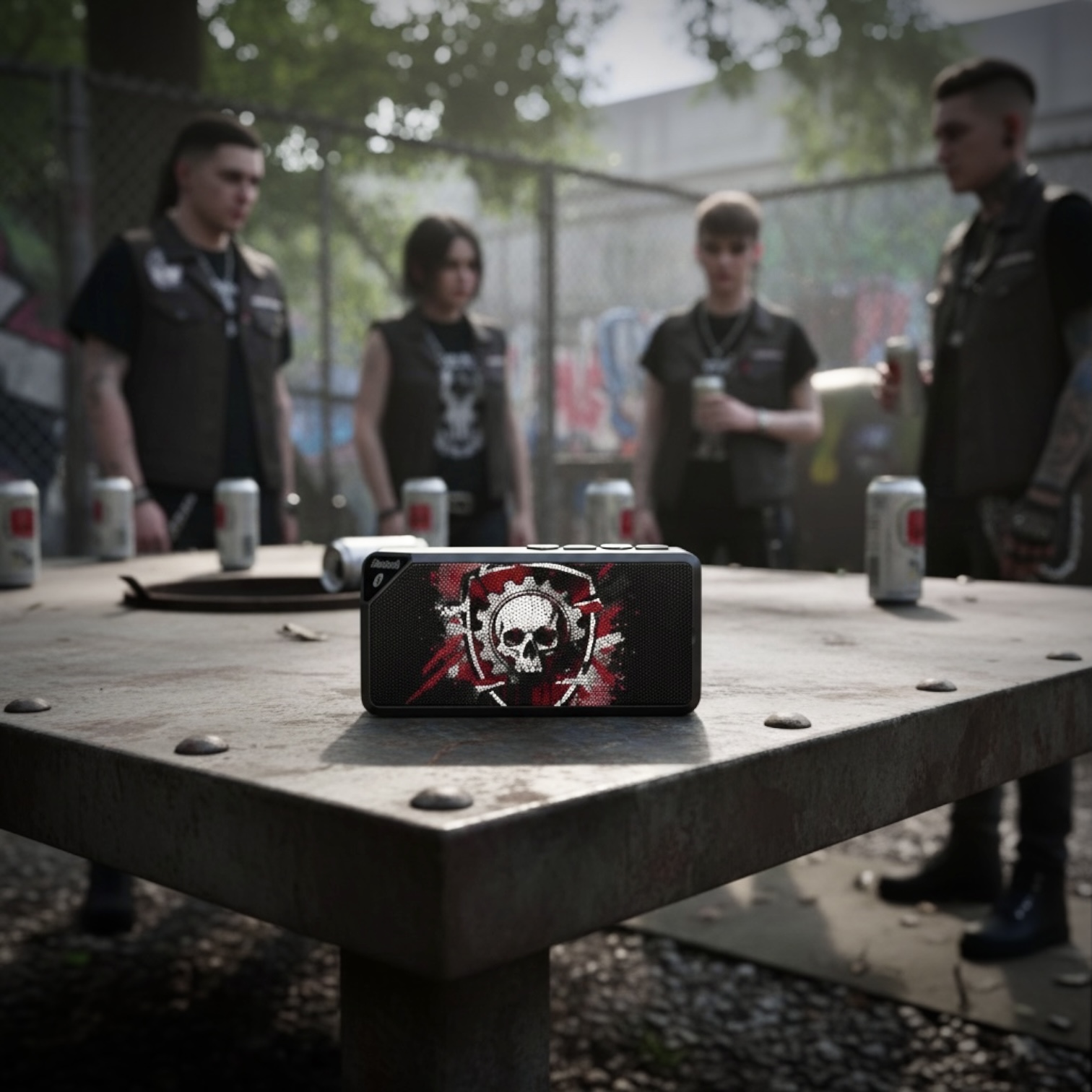 Skull Emblem Bluetooth Speaker — Rugged Rock &amp; Gaming Portable Speaker product thumbnail image