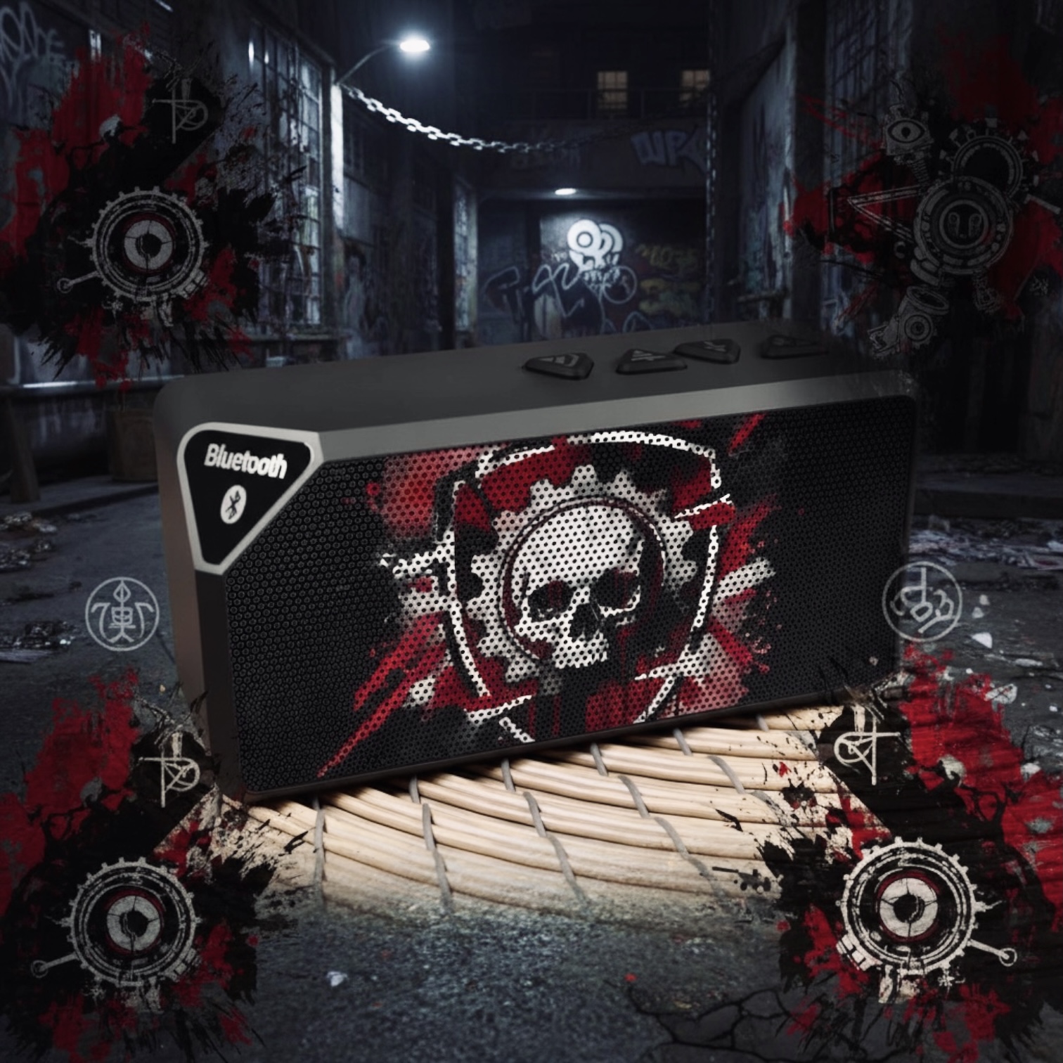 Skull Emblem Bluetooth Speaker — Rugged Rock &amp; Gaming Portable Speaker product thumbnail image