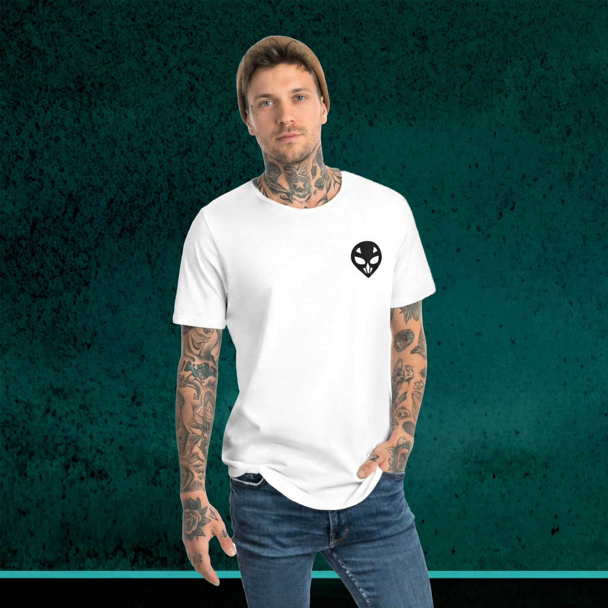 Print Alien Head Curved Hem Tee (White) — LeMOF x The Bakers Producer Pool product thumbnail image Print Alien Head Curved Hem Tee (White) — LeMOF x The Bakers Producer Pool product thumbnail image