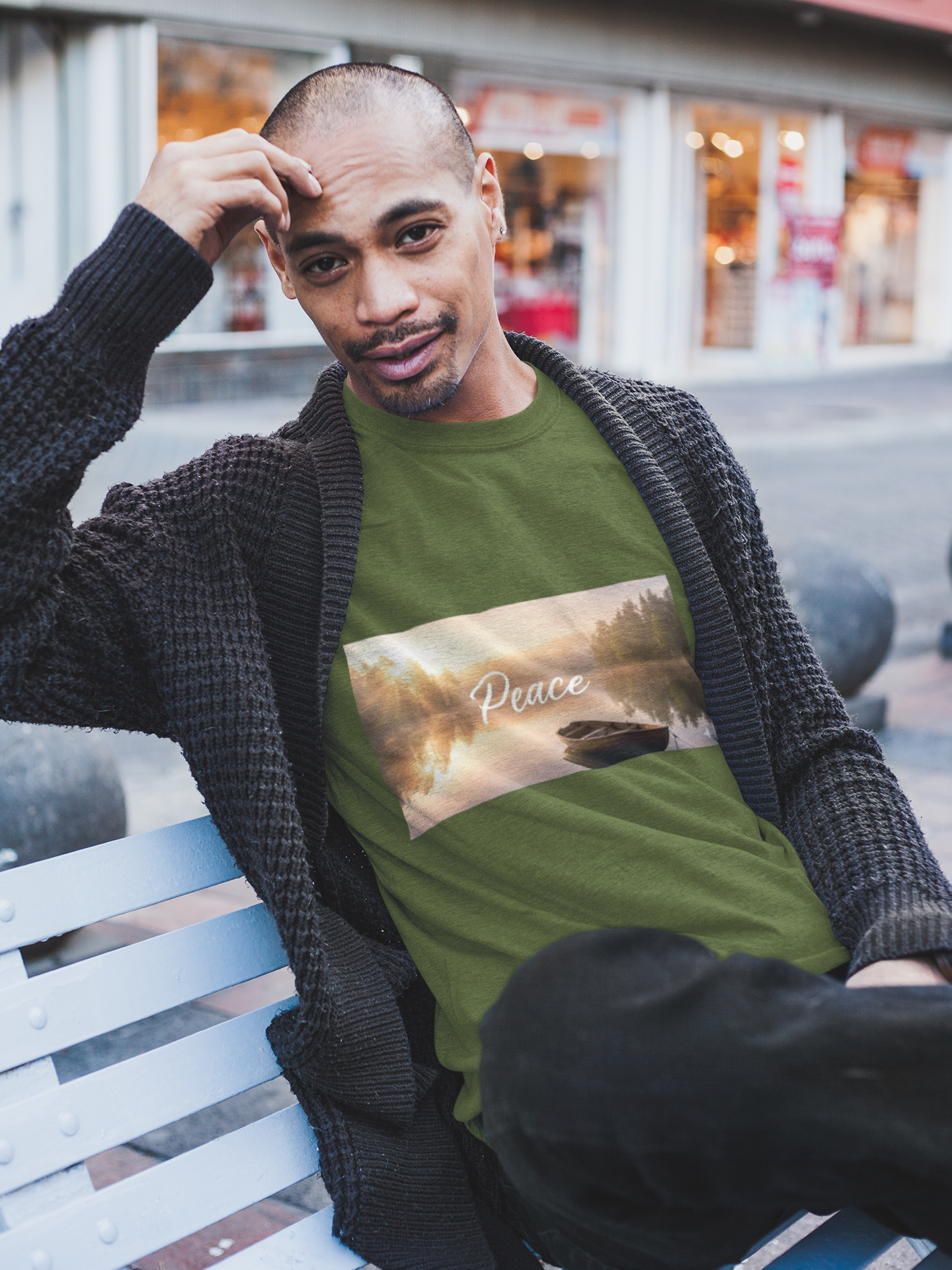 Peace Lakeside T-Shirt – Serene Sunrise Boat Graphic product thumbnail image Peace Lakeside T-Shirt – Serene Sunrise Boat Graphic product thumbnail image