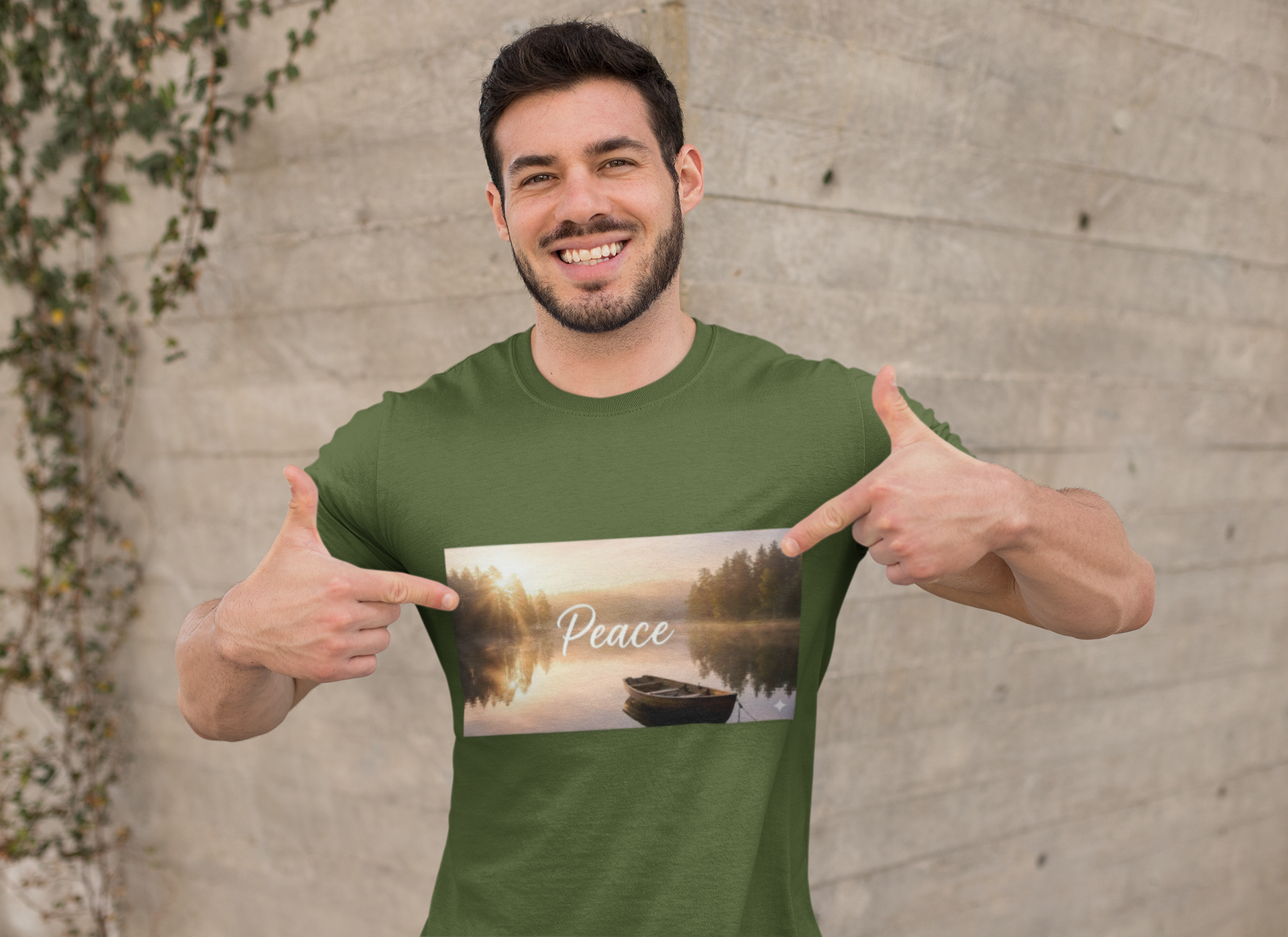 Peace Lakeside T-Shirt – Serene Sunrise Boat Graphic