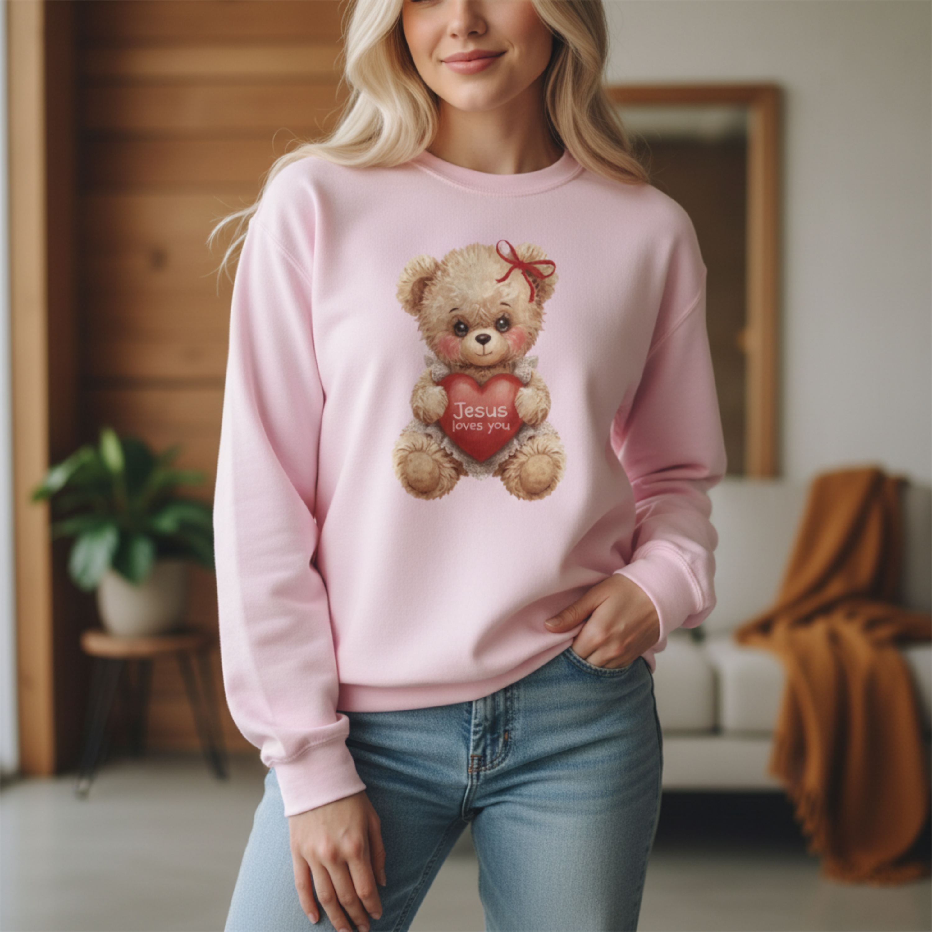 “Jesus Loves You” Teddy Bear Sweatshirt product thumbnail image “Jesus Loves You” Teddy Bear Sweatshirt product thumbnail image
