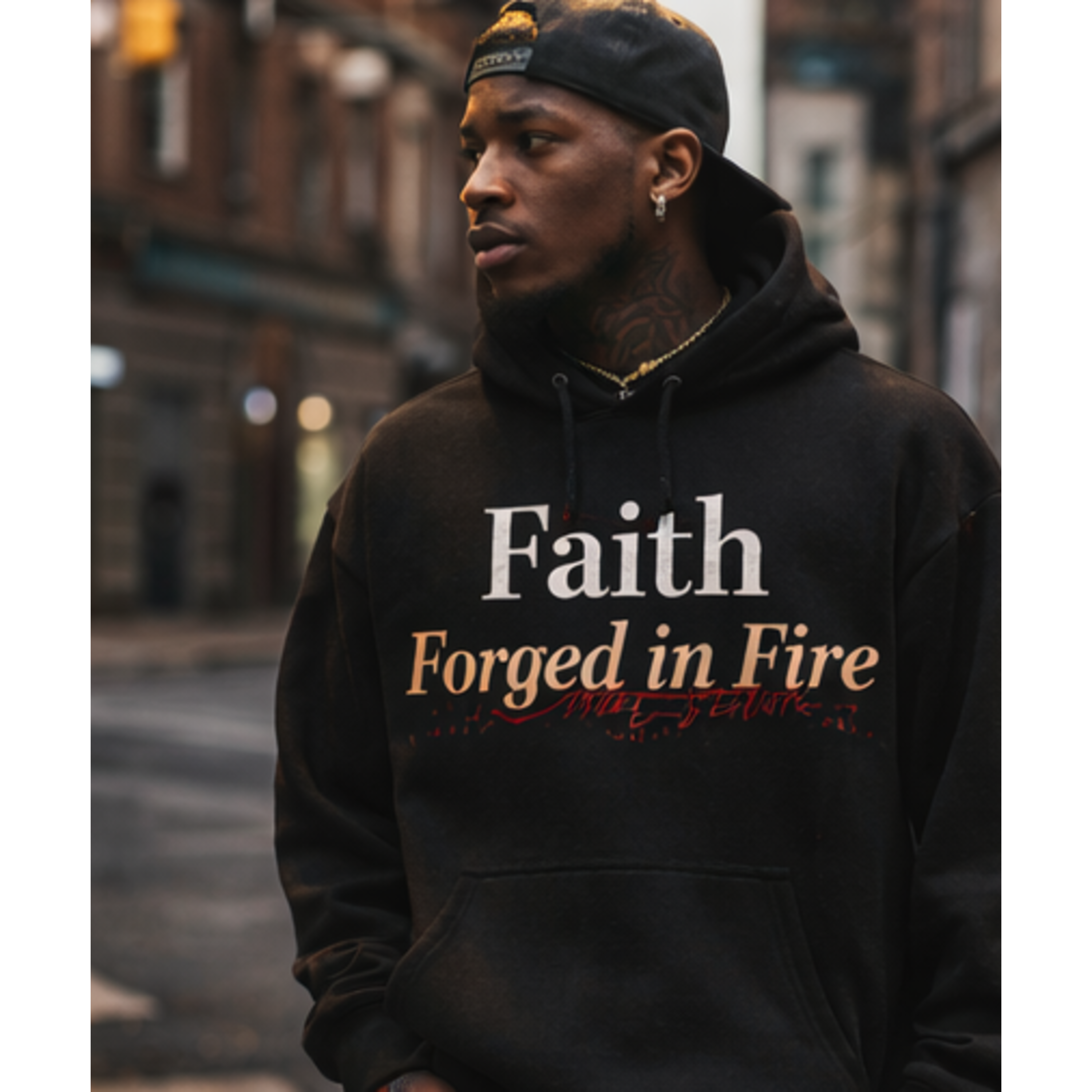 Faith Hoodie — "Forged in Fire" Christian Graphic Hooded Sweatshirt