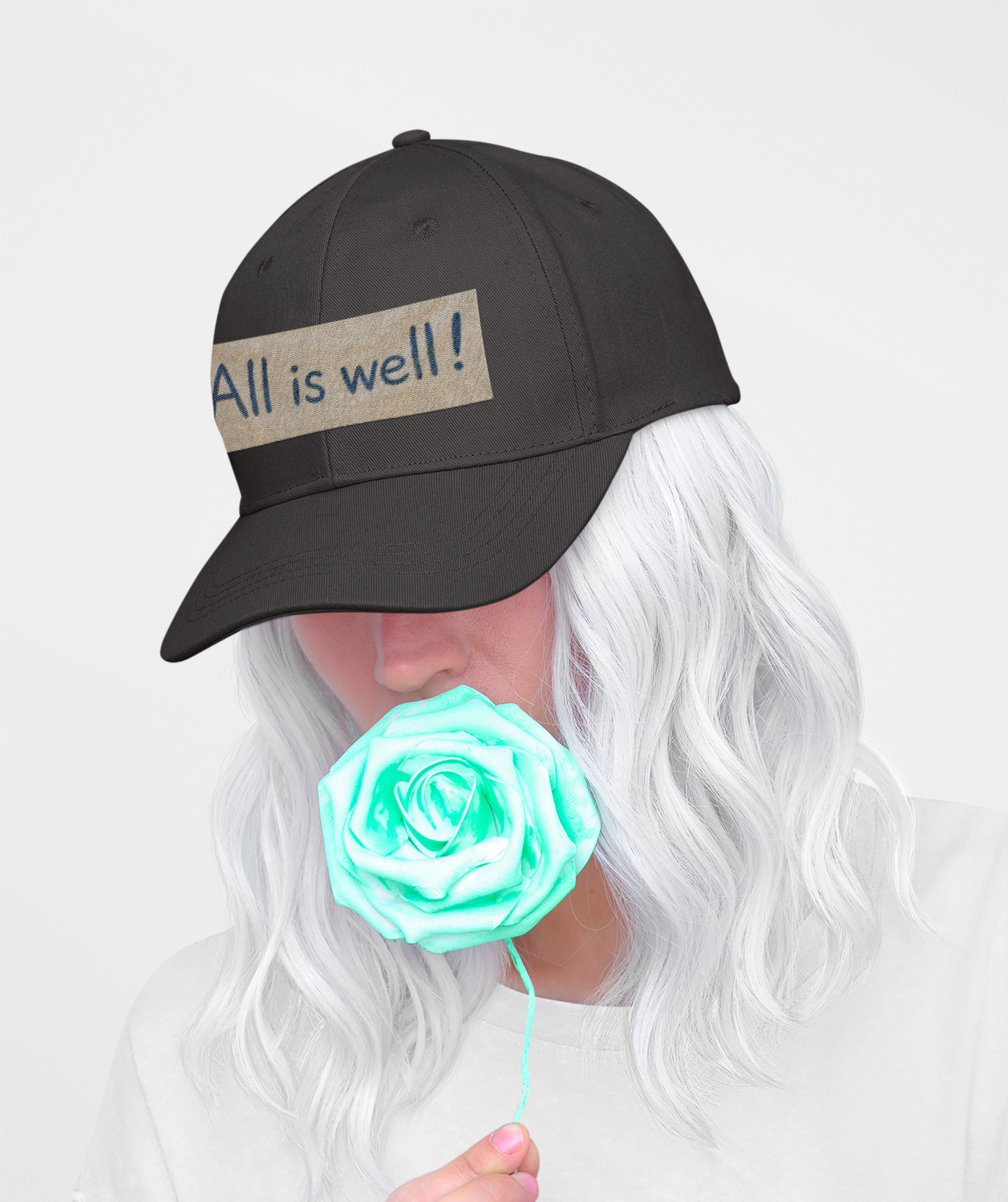 Vintage Embroidered Cap — 'All is well' Distressed Baseball Hat-All is well! product thumbnail image Vintage Embroidered Cap — 'All is well' Distressed Baseball Hat-All is well! product thumbnail image