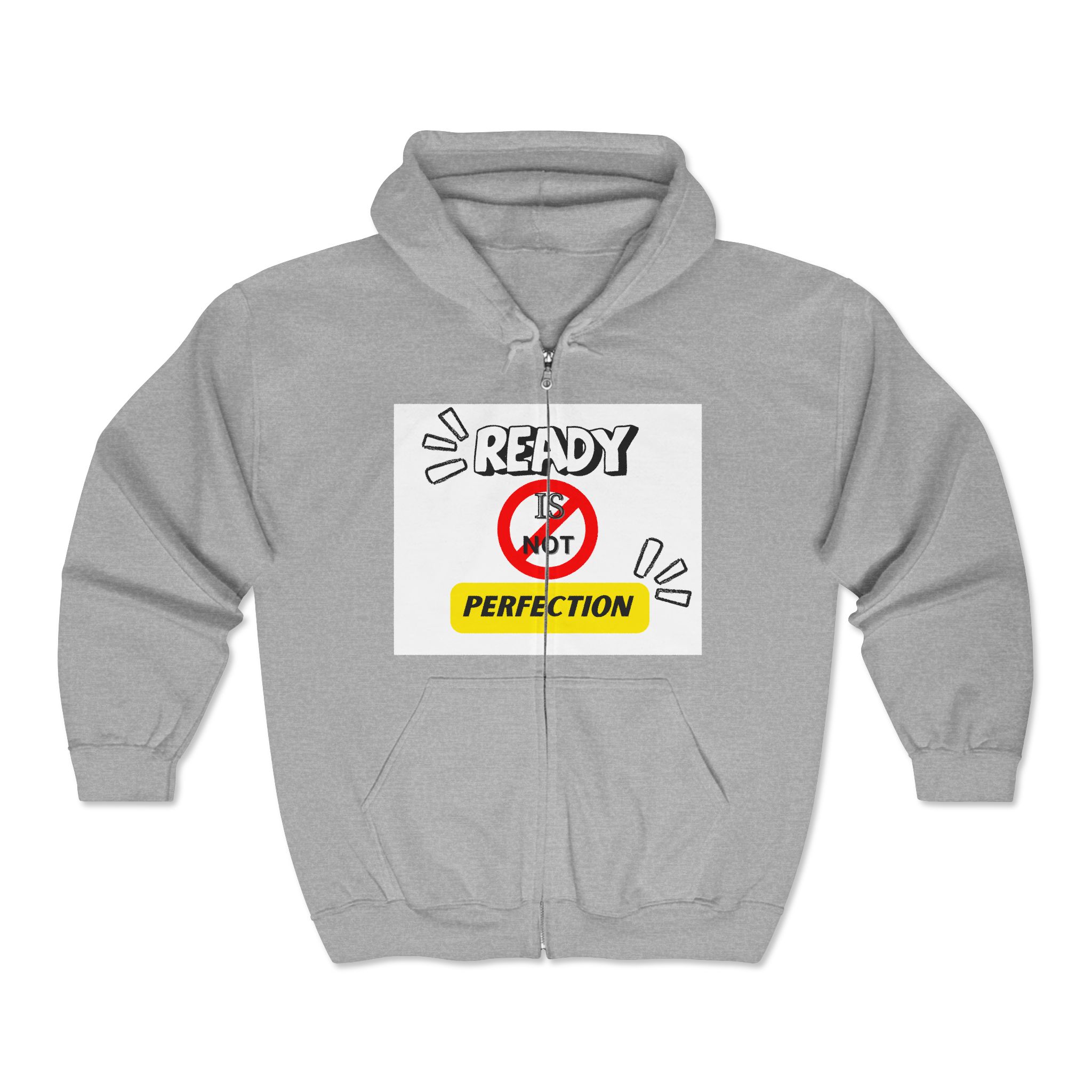 Ready Not Perfection Zip Hoodie — Motivational Graphic Full-Zip Sweatshirt product thumbnail image Ready Not Perfection Zip Hoodie — Motivational Graphic Full-Zip Sweatshirt product thumbnail image