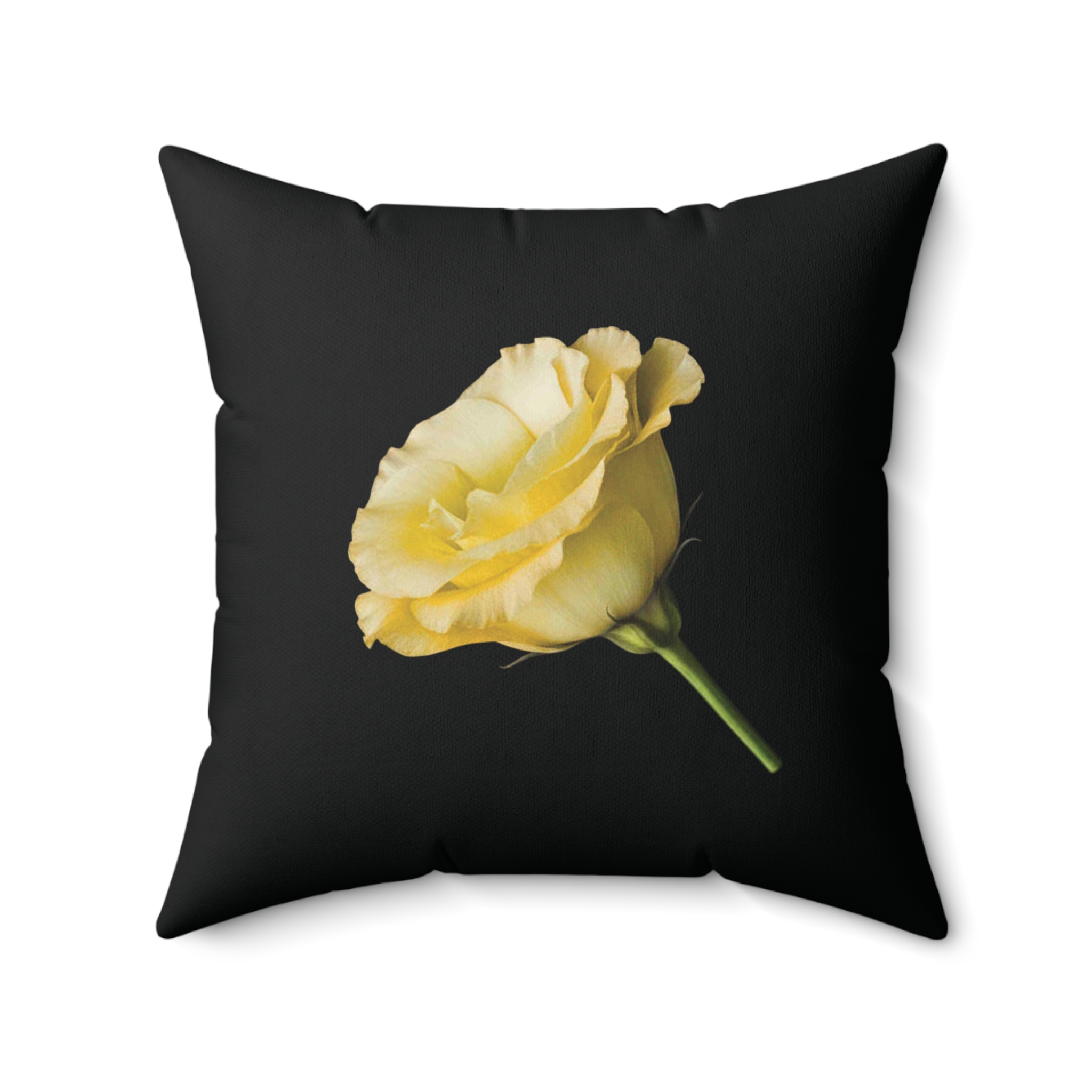 Yellow Rose Illustration Pillow | Floral Accent, Black Background product thumbnail image