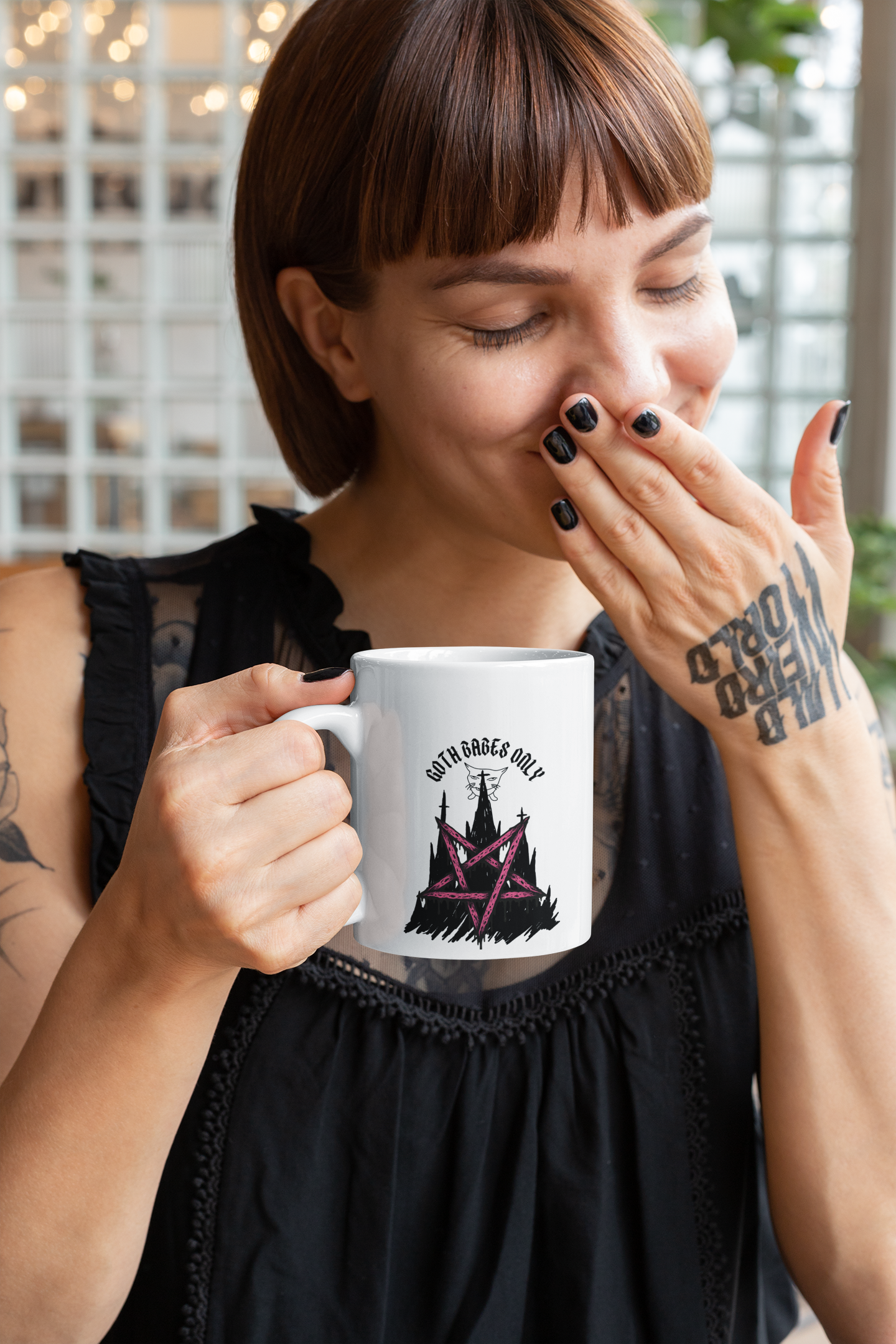 'Goth babes Only' Witch Ceramic Mug — Cute Gothic Valentines Coffee Cup (11oz &amp; 15oz) product thumbnail image