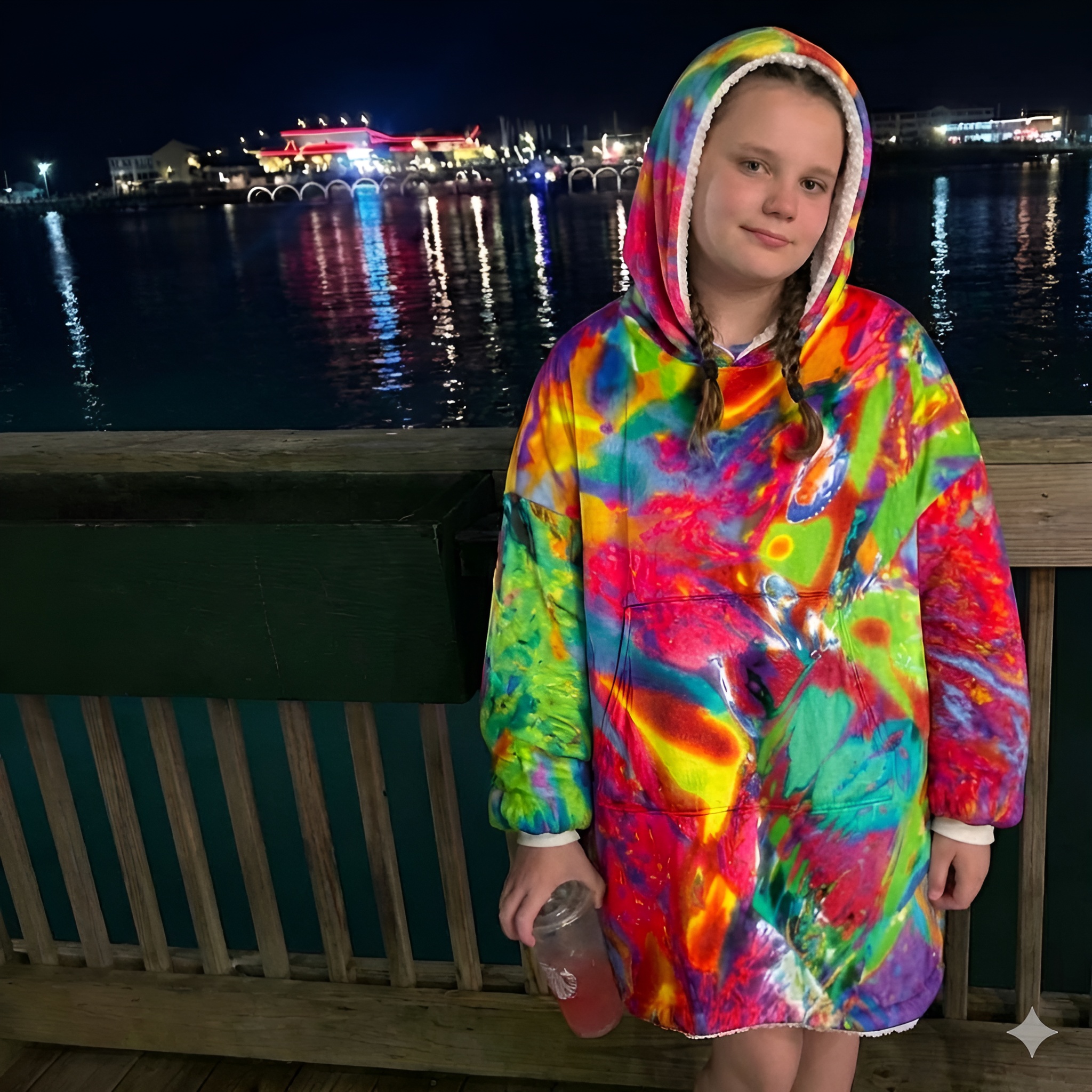 Hooded Blanket — Vibrant Neon Abstract Cozy Wrap product thumbnail image Hooded Blanket — Vibrant Neon Abstract Cozy Wrap product thumbnail image