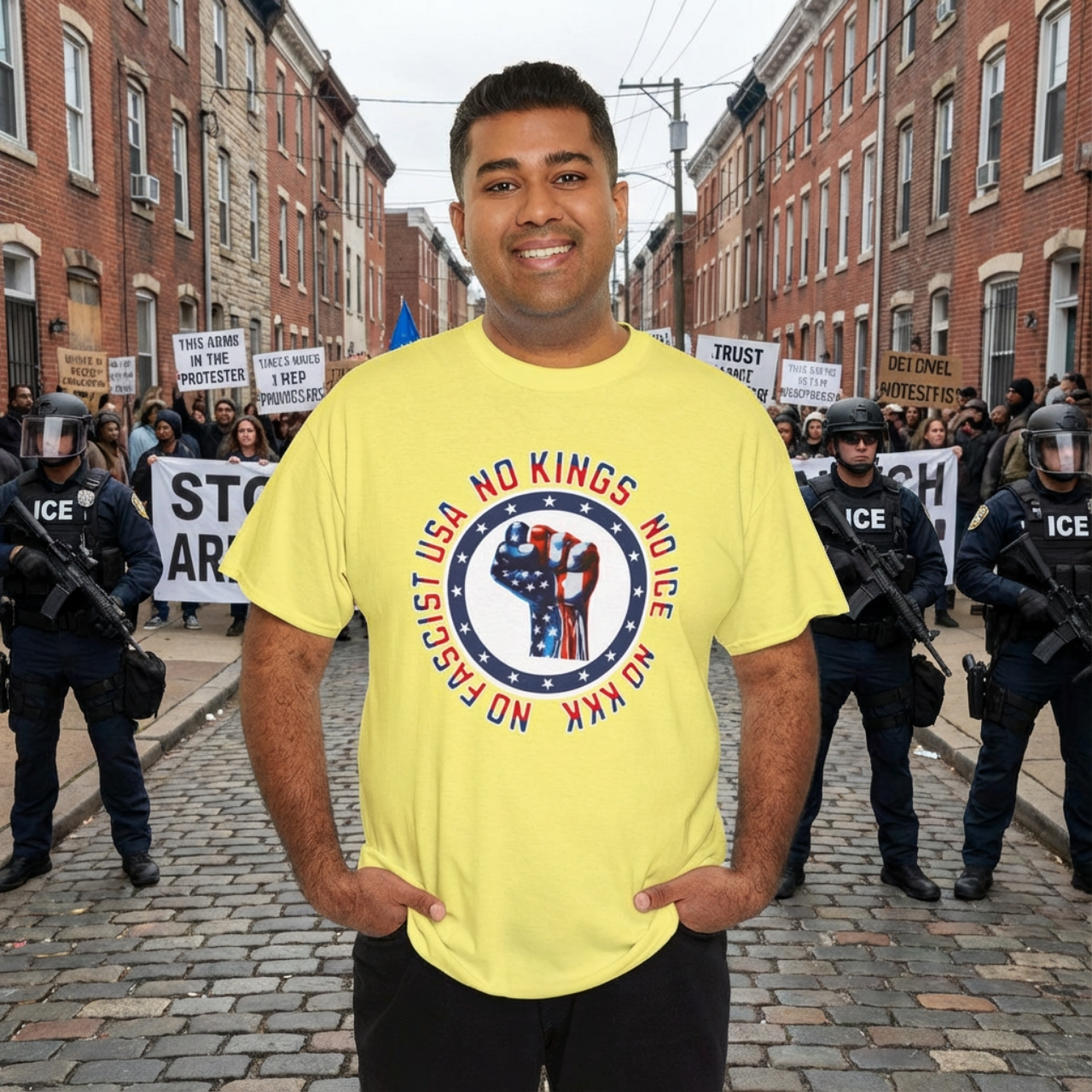 No Kings-No-KKK-No ICE-No Fascist USA Patriotic Fist Graphic Tee product thumbnail image No Kings-No-KKK-No ICE-No Fascist USA Patriotic Fist Graphic Tee product thumbnail image