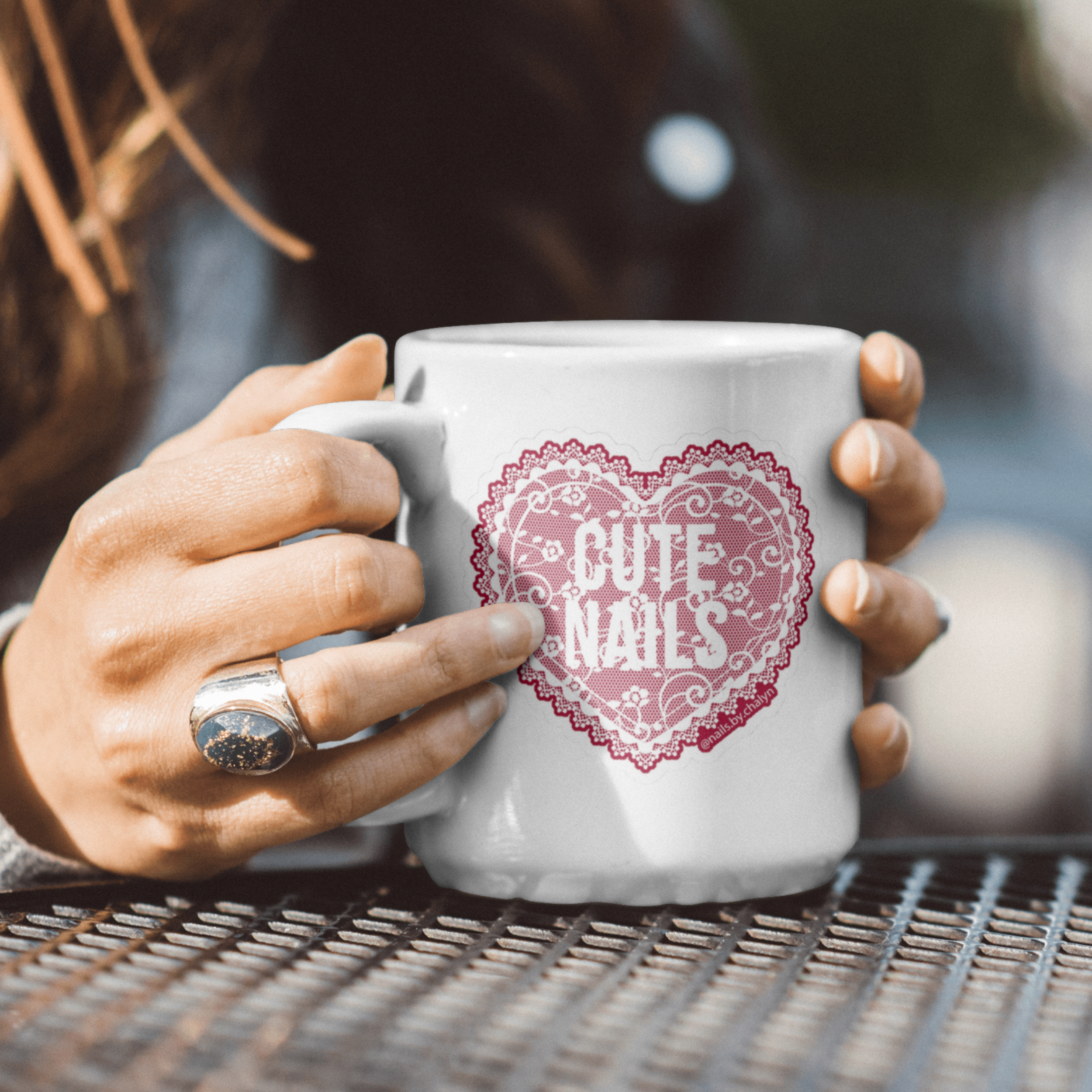 Cute Lace Nails Ceramic Mug — 11oz product thumbnail image Cute Lace Nails Ceramic Mug — 11oz product thumbnail image