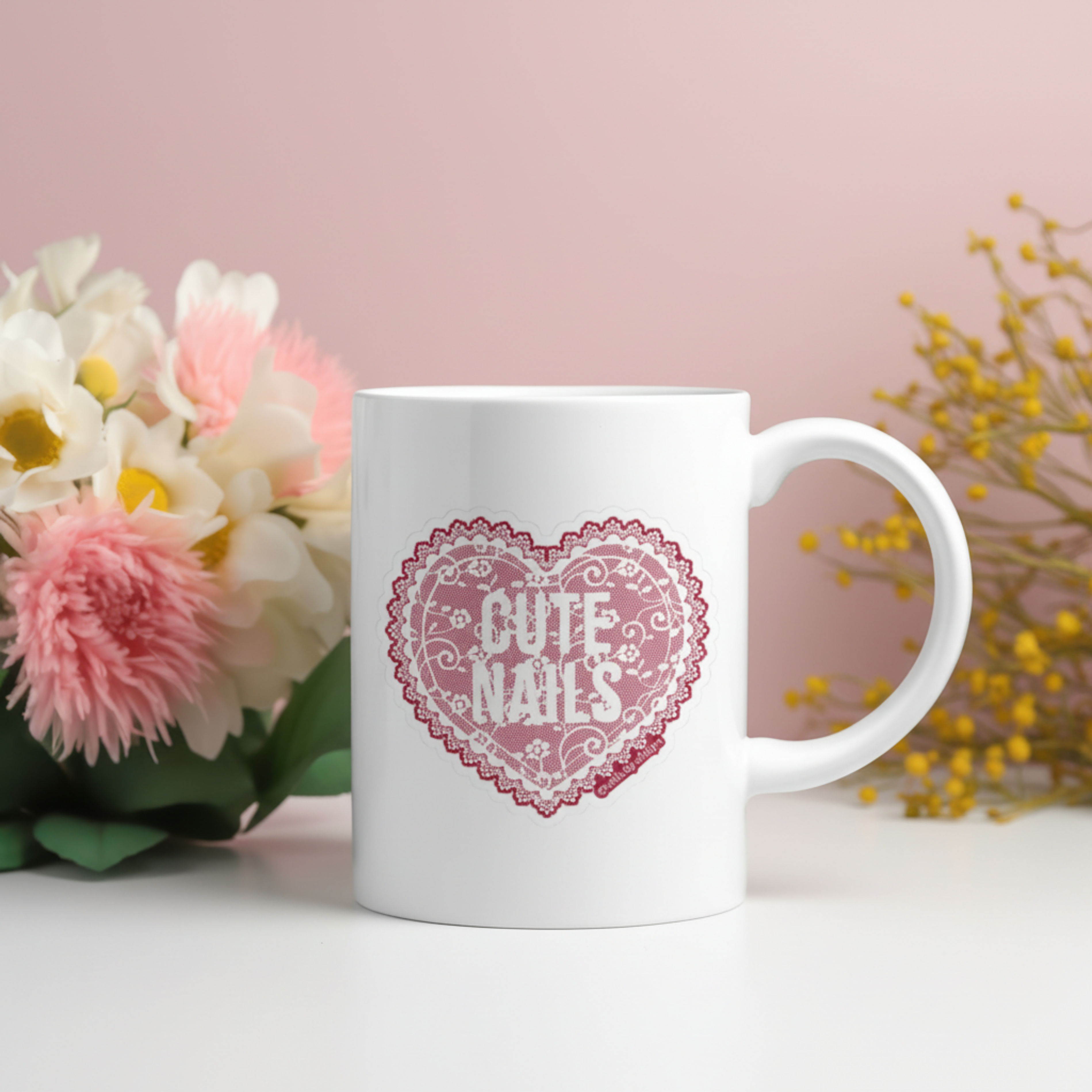 Cute Lace Nails Ceramic Mug — 11oz