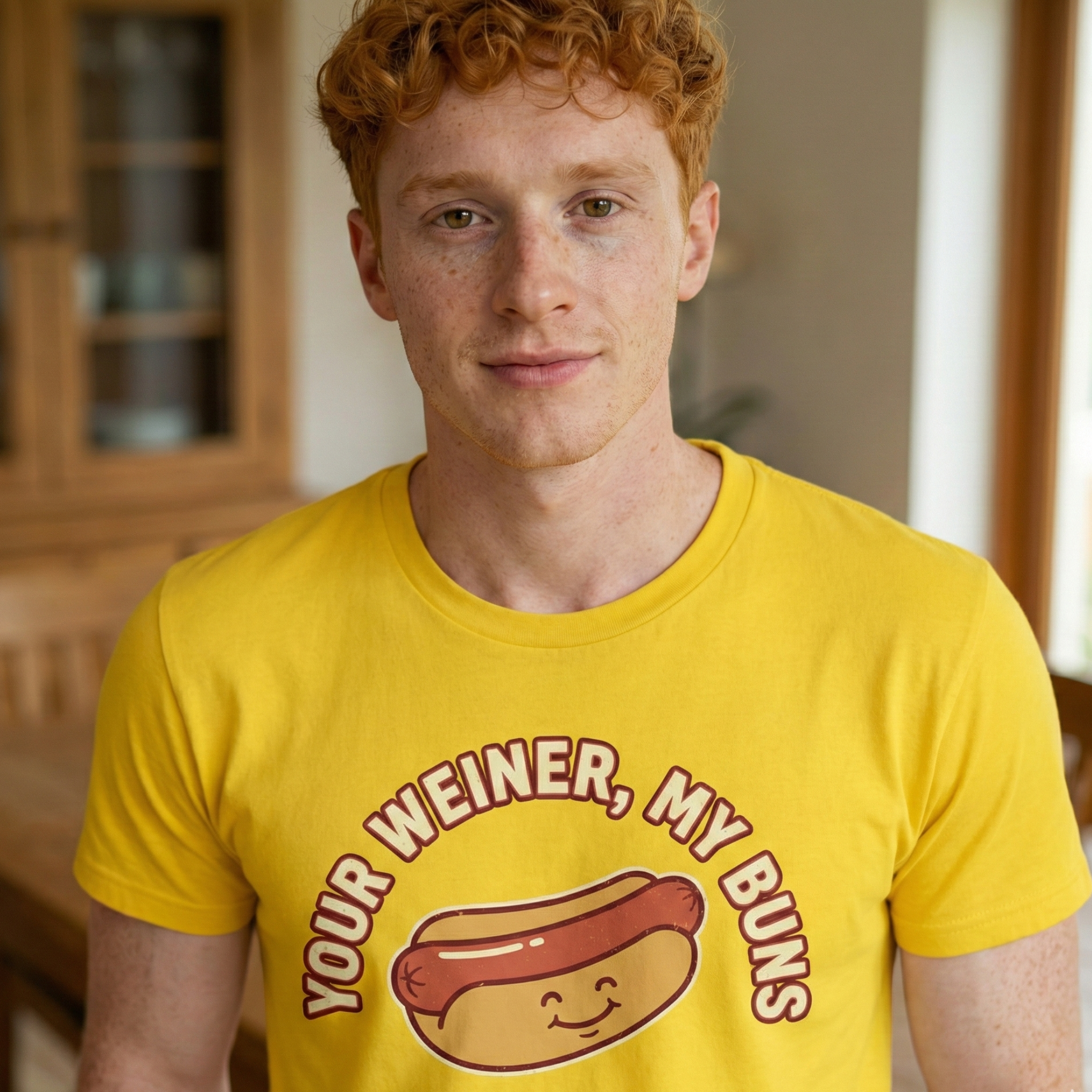 Your Weiner, My Buns Hot Dog Graphic Tee product thumbnail image Your Weiner, My Buns Hot Dog Graphic Tee product thumbnail image