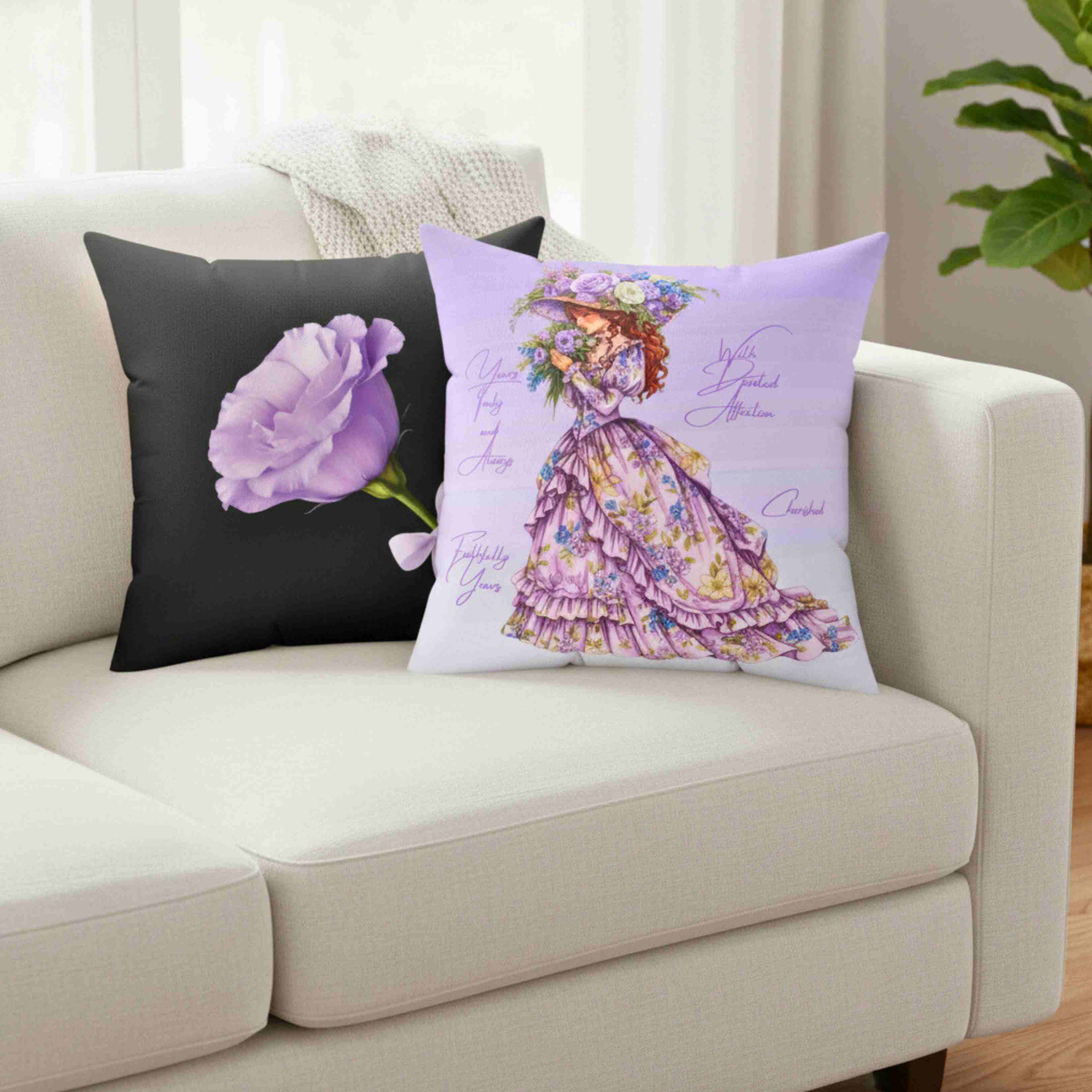 Lavender Lisianthus Pillow Spun Polyester Square Pillow | Floral Throw Cushion product thumbnail image Lavender Lisianthus Pillow Spun Polyester Square Pillow | Floral Throw Cushion product thumbnail image