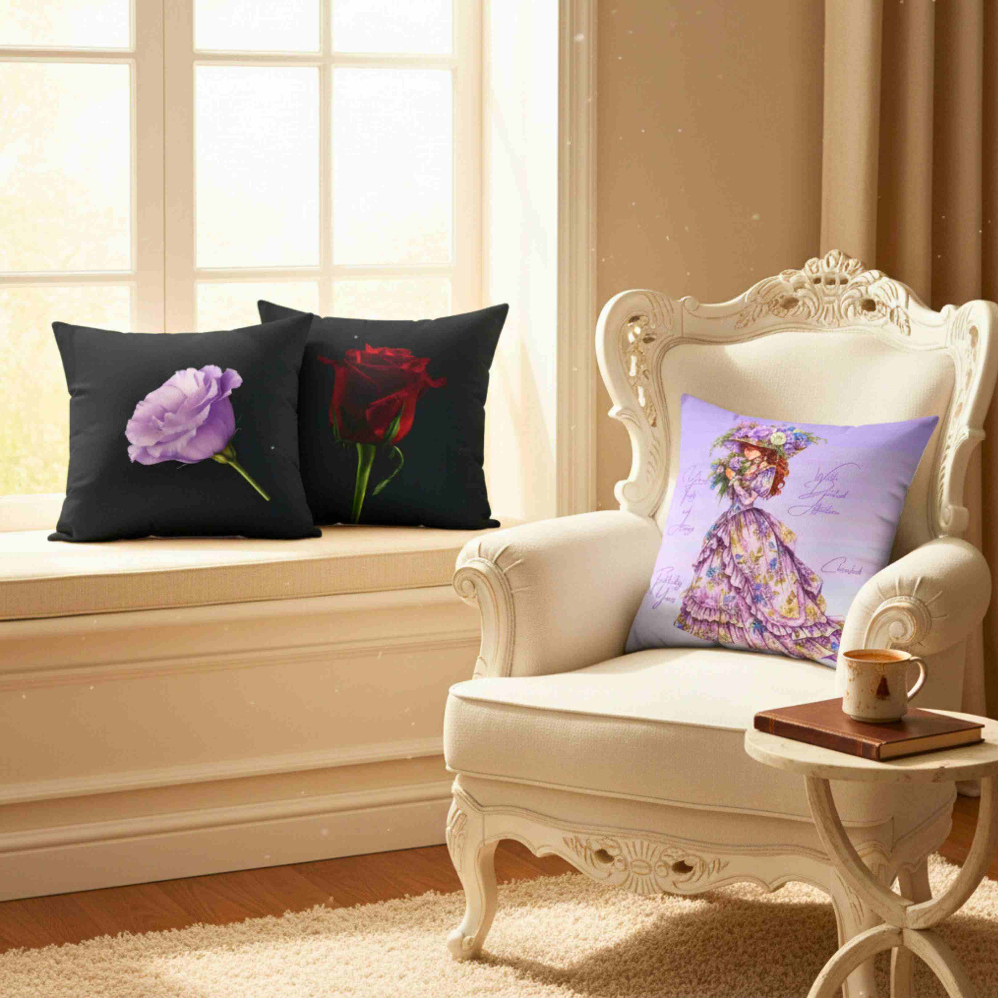 Lavender Lisianthus Pillow Spun Polyester Square Pillow | Floral Throw Cushion product thumbnail image