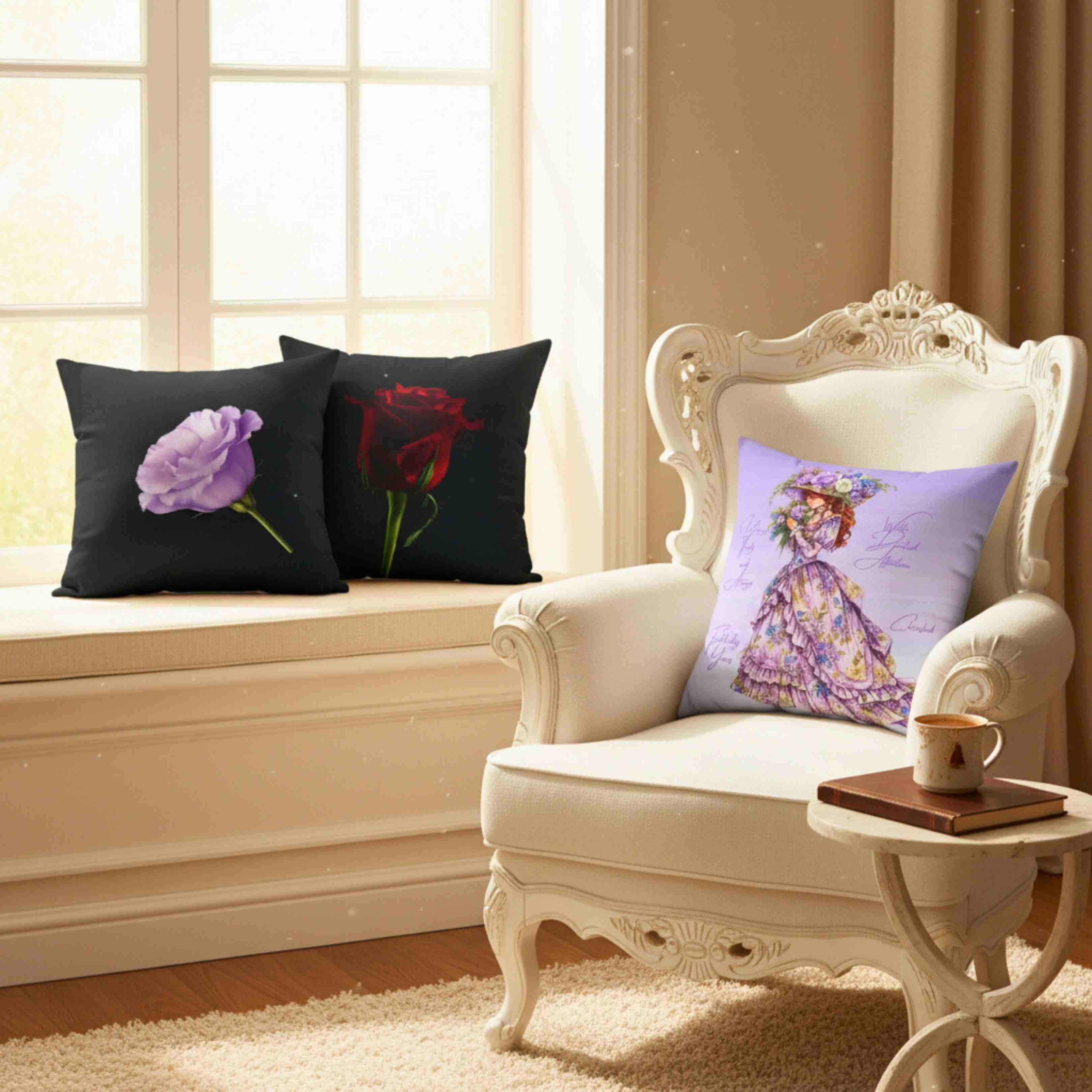 Lavender Lisianthus Pillow Spun Polyester Square Pillow | Floral Throw Cushion product thumbnail image Lavender Lisianthus Pillow Spun Polyester Square Pillow | Floral Throw Cushion product thumbnail image