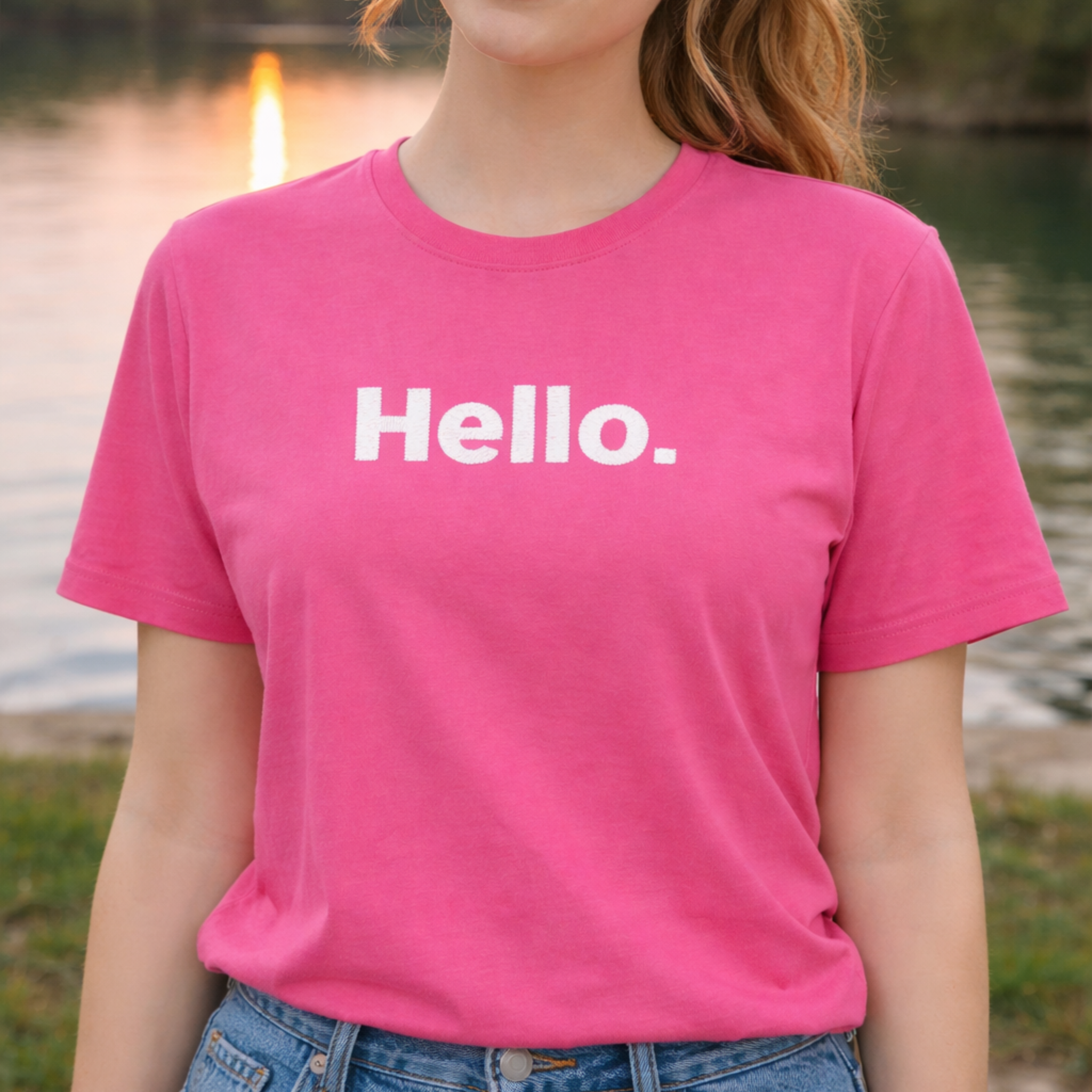 Embroidered Hello Text T-Shirt — Minimalist Casual Graphic Tee product thumbnail image