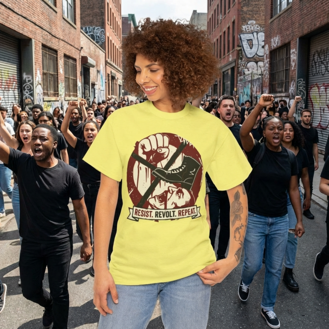 Resist Revolt Repeat T-Shirt – Political Protest Graphic Tee product thumbnail image Resist Revolt Repeat T-Shirt – Political Protest Graphic Tee product thumbnail image