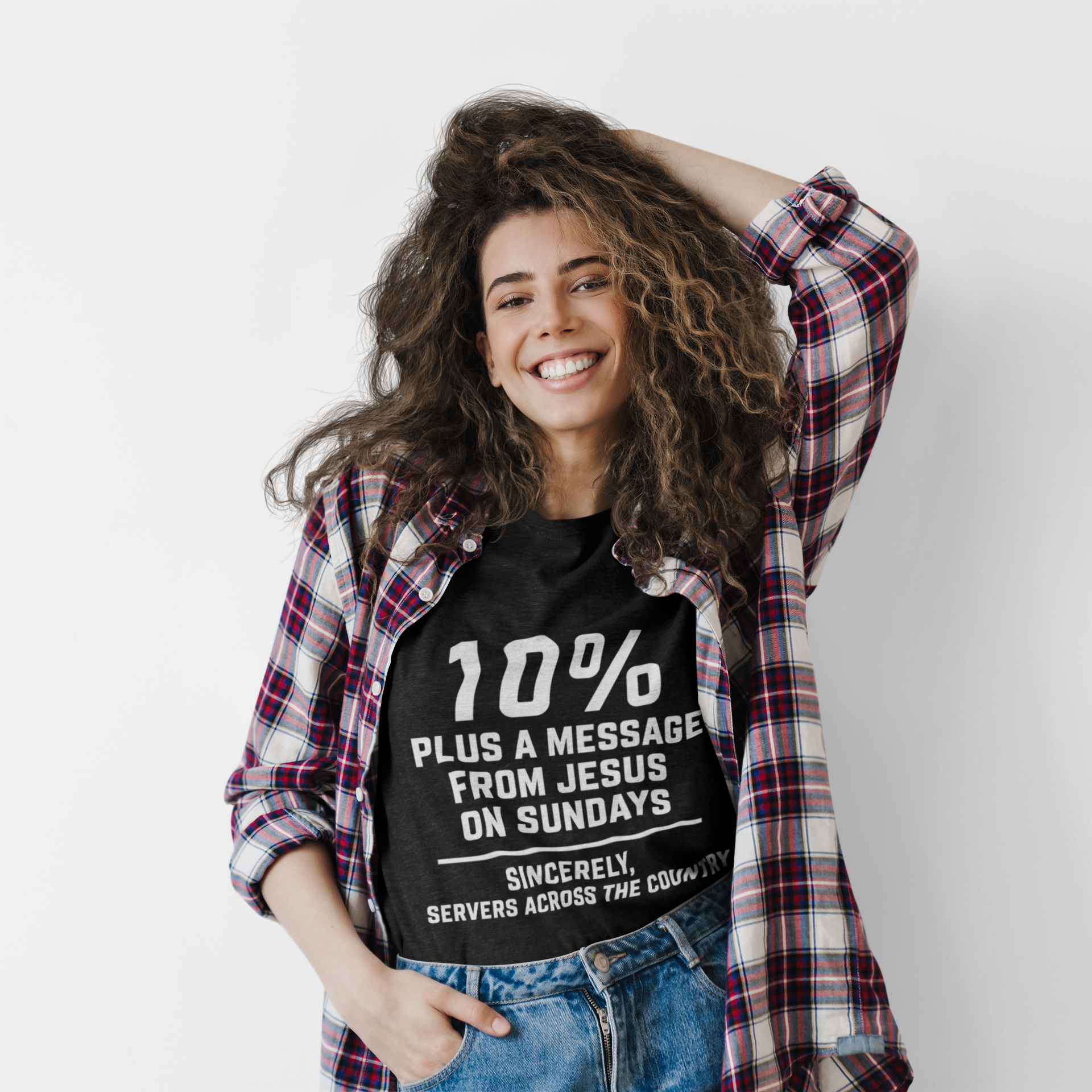 10% Plus a Message From Jesus on Sundays T-Shirt | Religious Christian Humor
