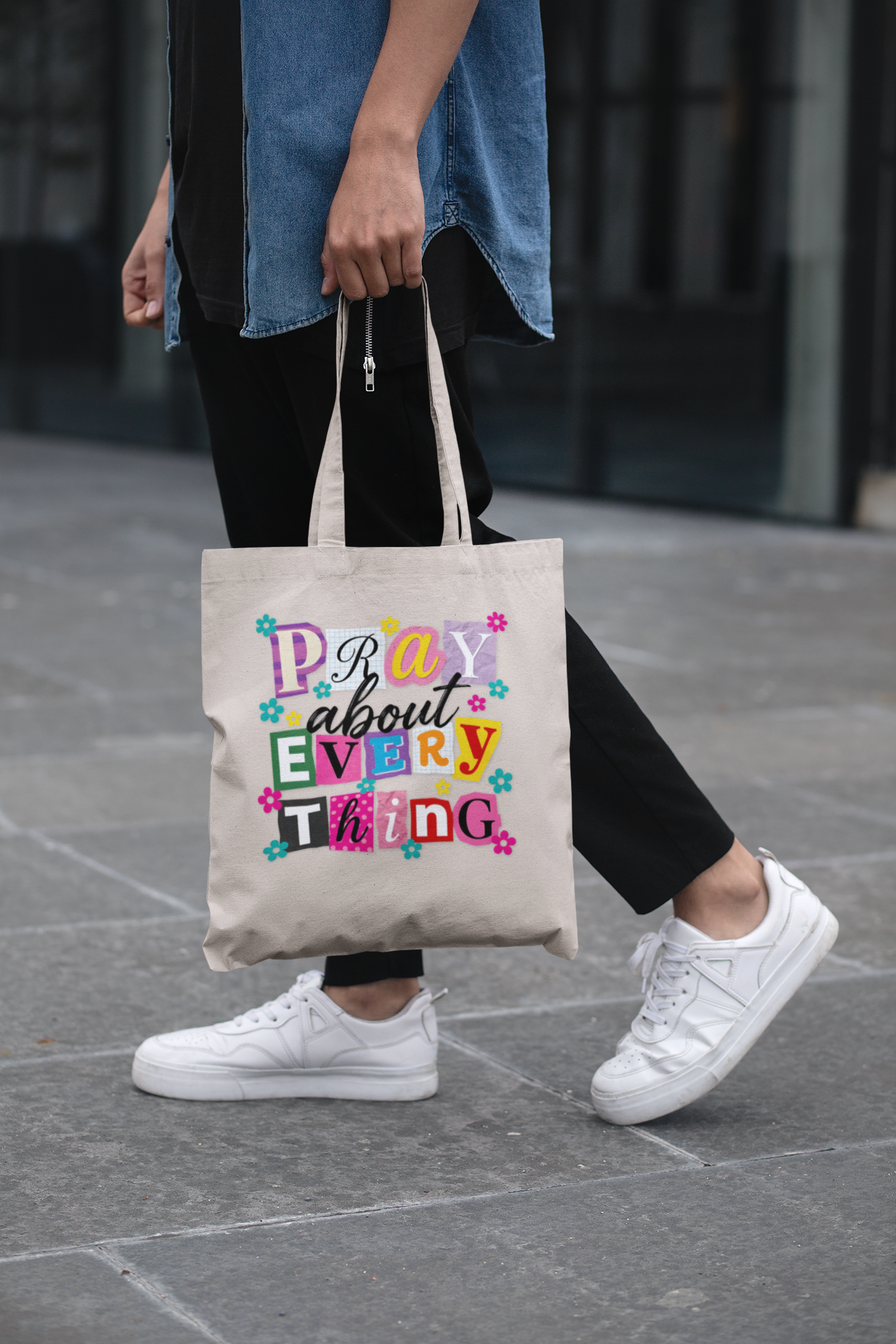 Pray About Everything Canvas Tote | Inspirational Faith- Based Christian Tote product thumbnail image