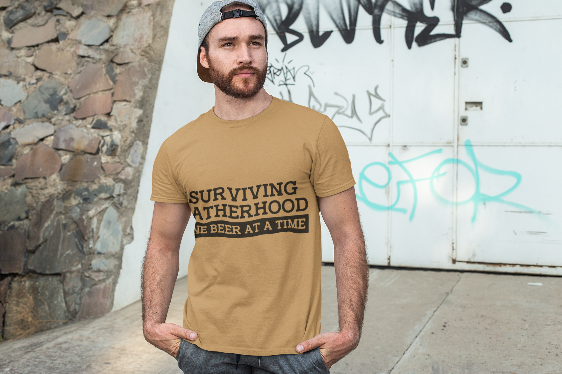 "Surviving Fatherhood: One Beer at a Time" Funny Dad Tee product thumbnail image "Surviving Fatherhood: One Beer at a Time" Funny Dad Tee product thumbnail image