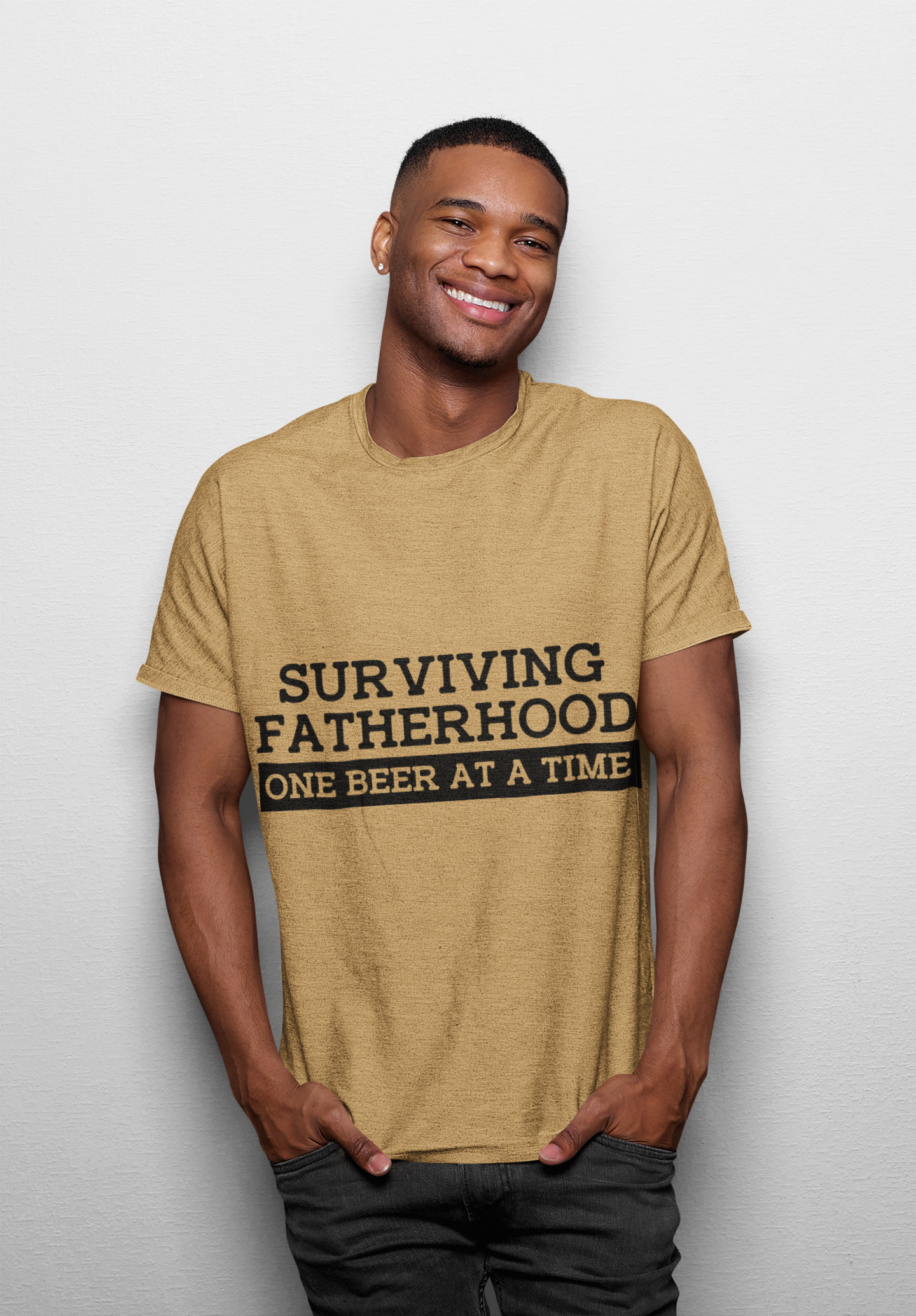 "Surviving Fatherhood: One Beer at a Time" Funny Dad Tee product thumbnail image