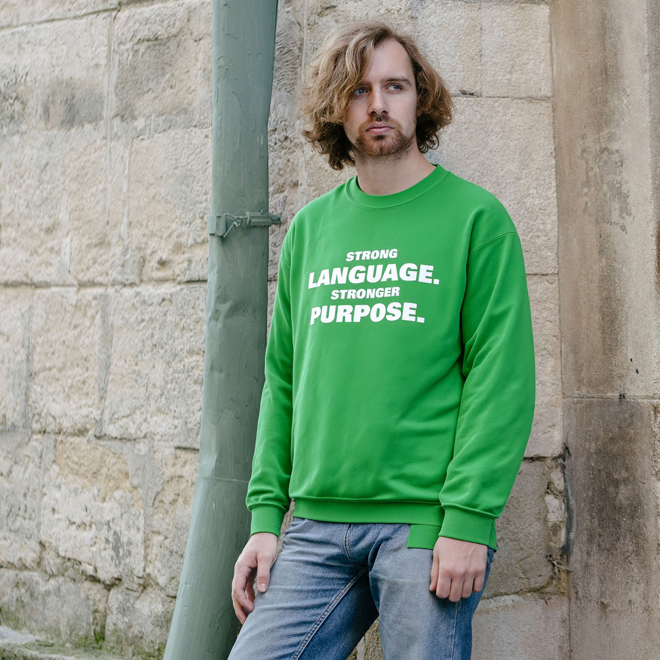 Crewneck Sweatshirt — "Strong Language. Stronger Purpose." Motivational Graphic Pullover product thumbnail image