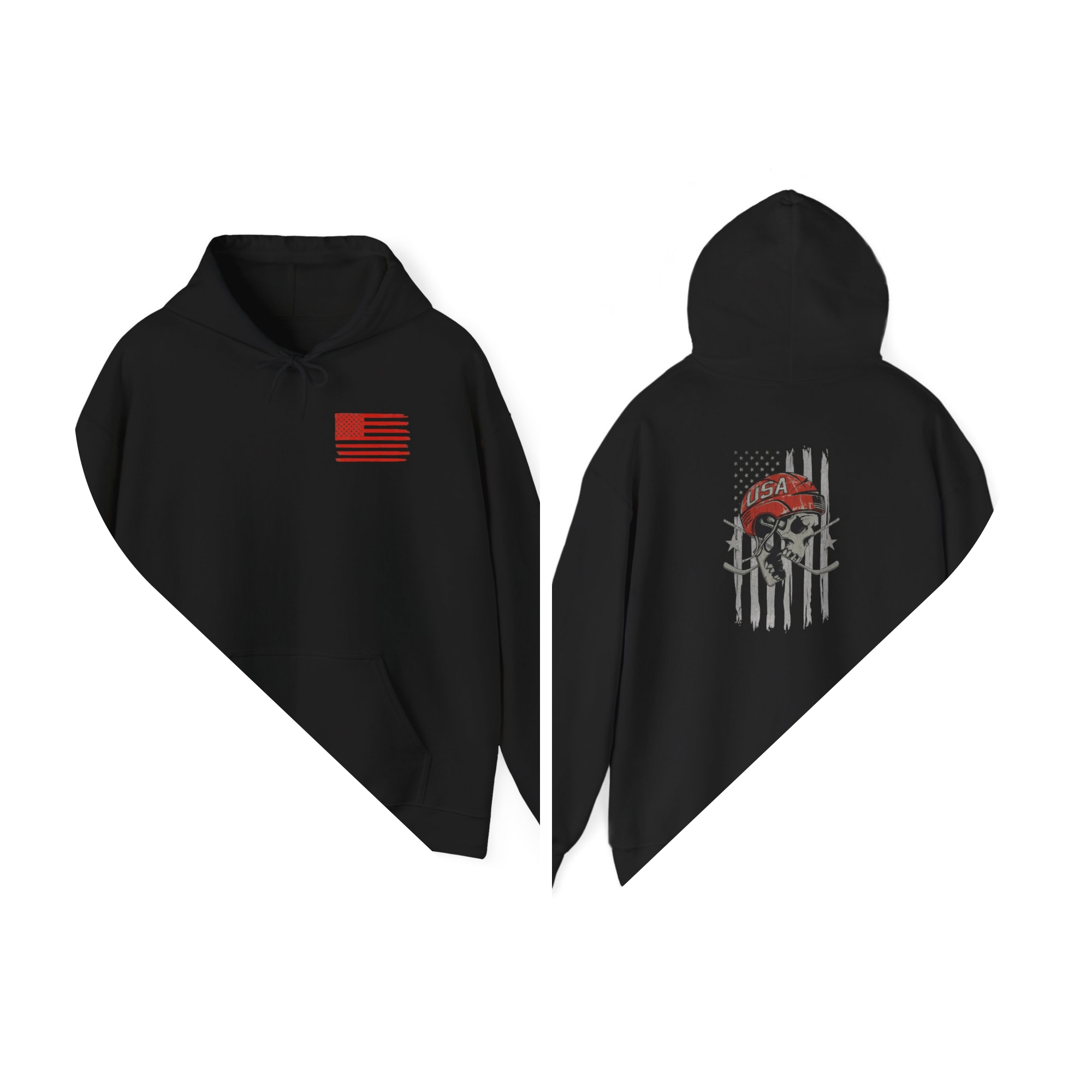 USA Hockey Skull with Distressed American Flag Hoodie | Red Helmet Sweatshirt product thumbnail image