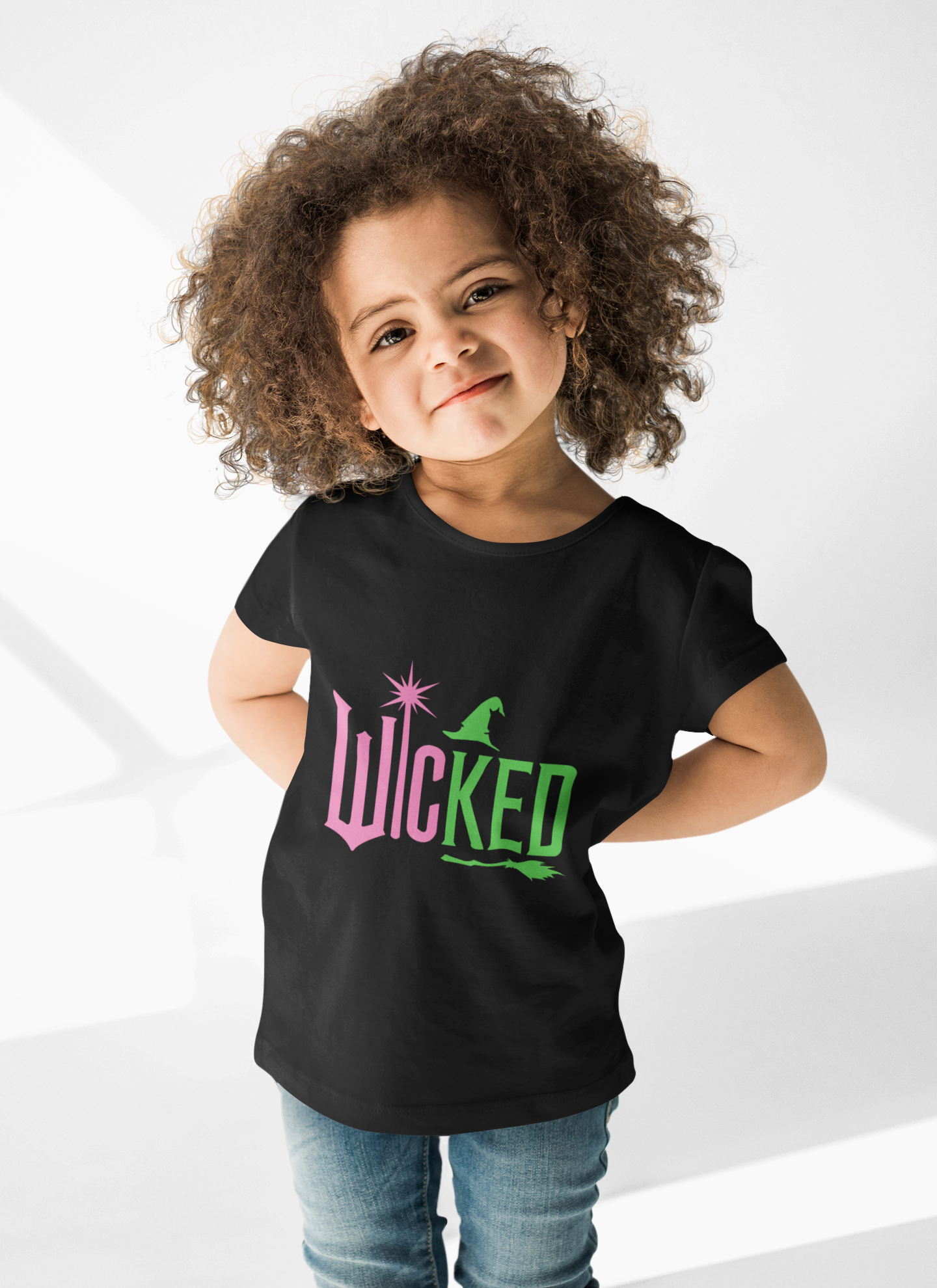 Wicked Kids Tee — Pink &amp; Green Witch Hat Design