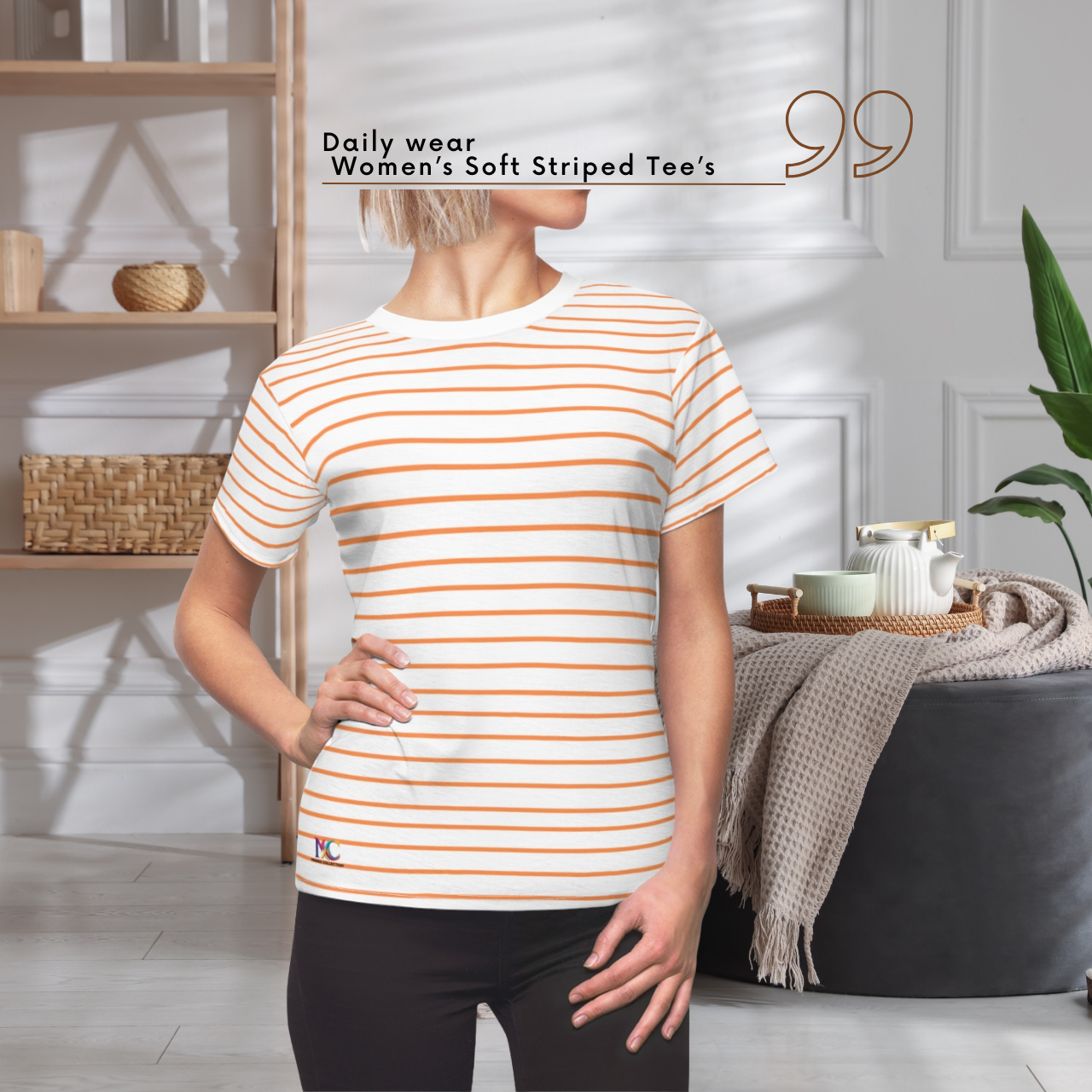 Women's Striped Tee — Soft Orange Breton Crew Neck product thumbnail image