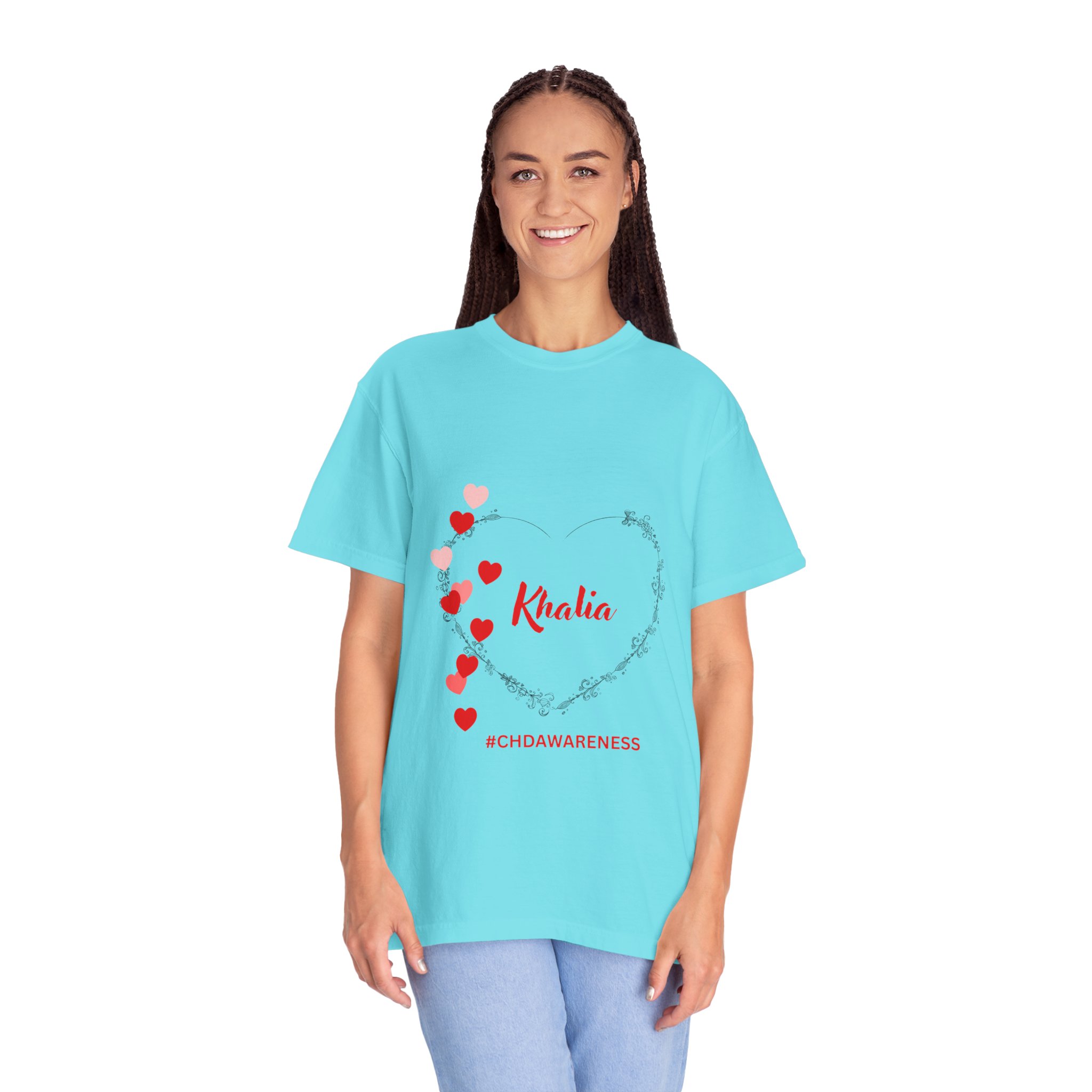 CHD Awareness Heart T-Shirt Red &amp; Pink — "Khalia" Personalized Congenital Heart Defect Support Tee product thumbnail image