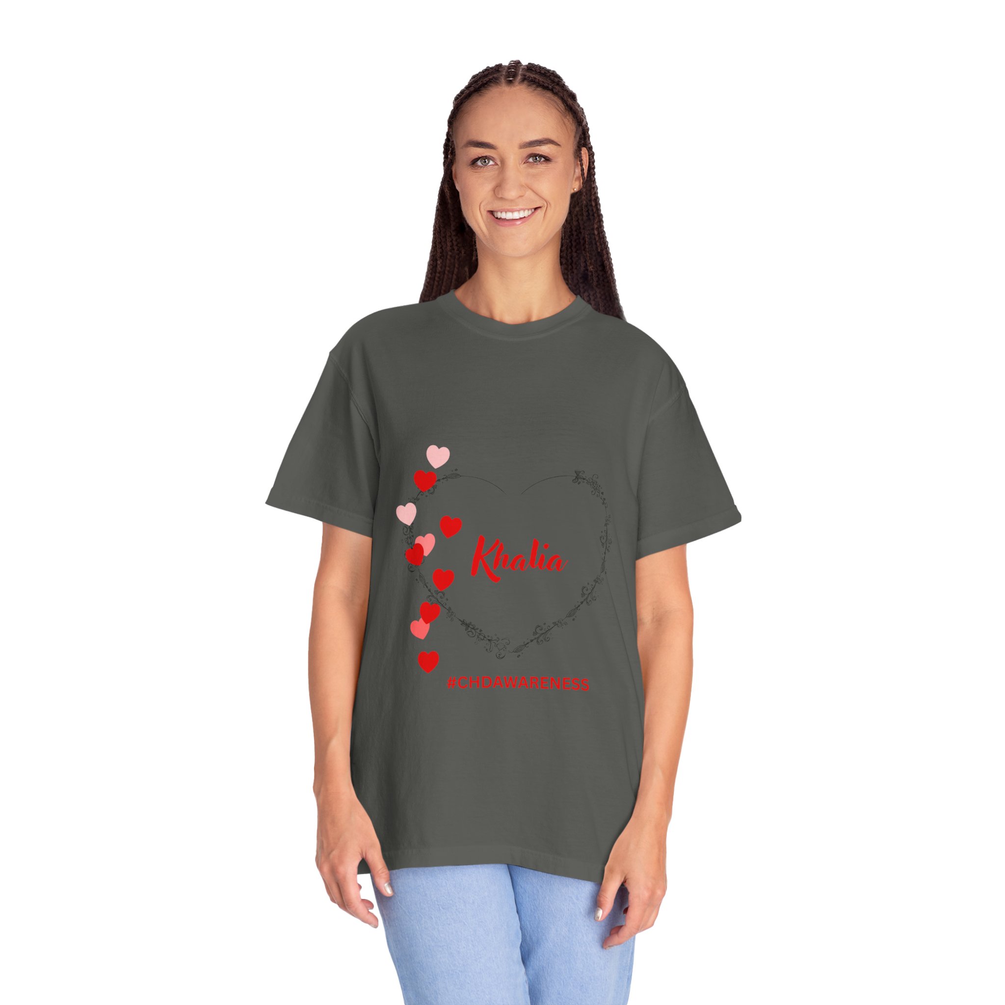 CHD Awareness Heart T-Shirt Red & Pink — "Khalia" Personalized Congenital Heart Defect Support Tee product thumbnail image CHD Awareness Heart T-Shirt Red & Pink — "Khalia" Personalized Congenital Heart Defect Support Tee product thumbnail image