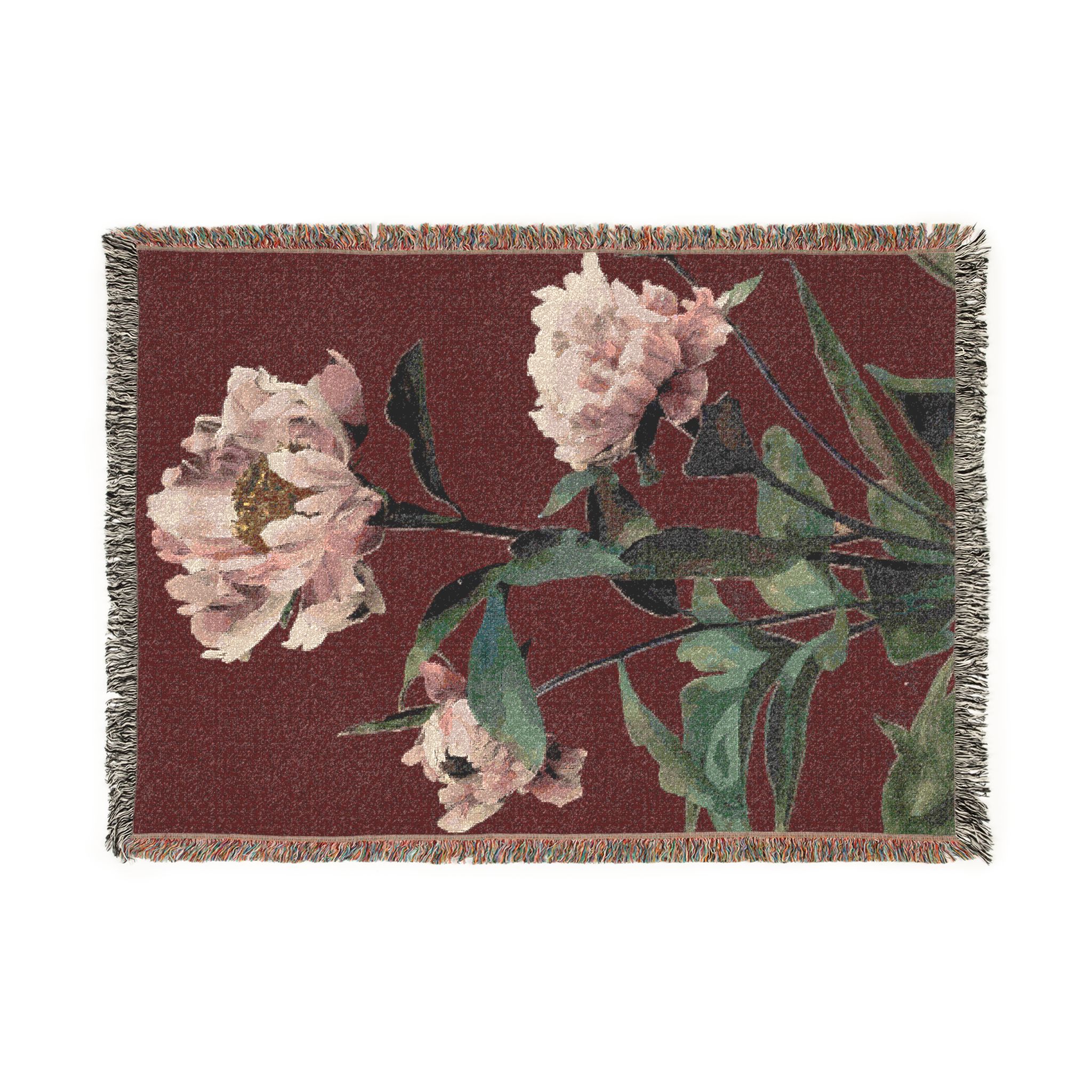 pink blood rose woven tapestry blanket