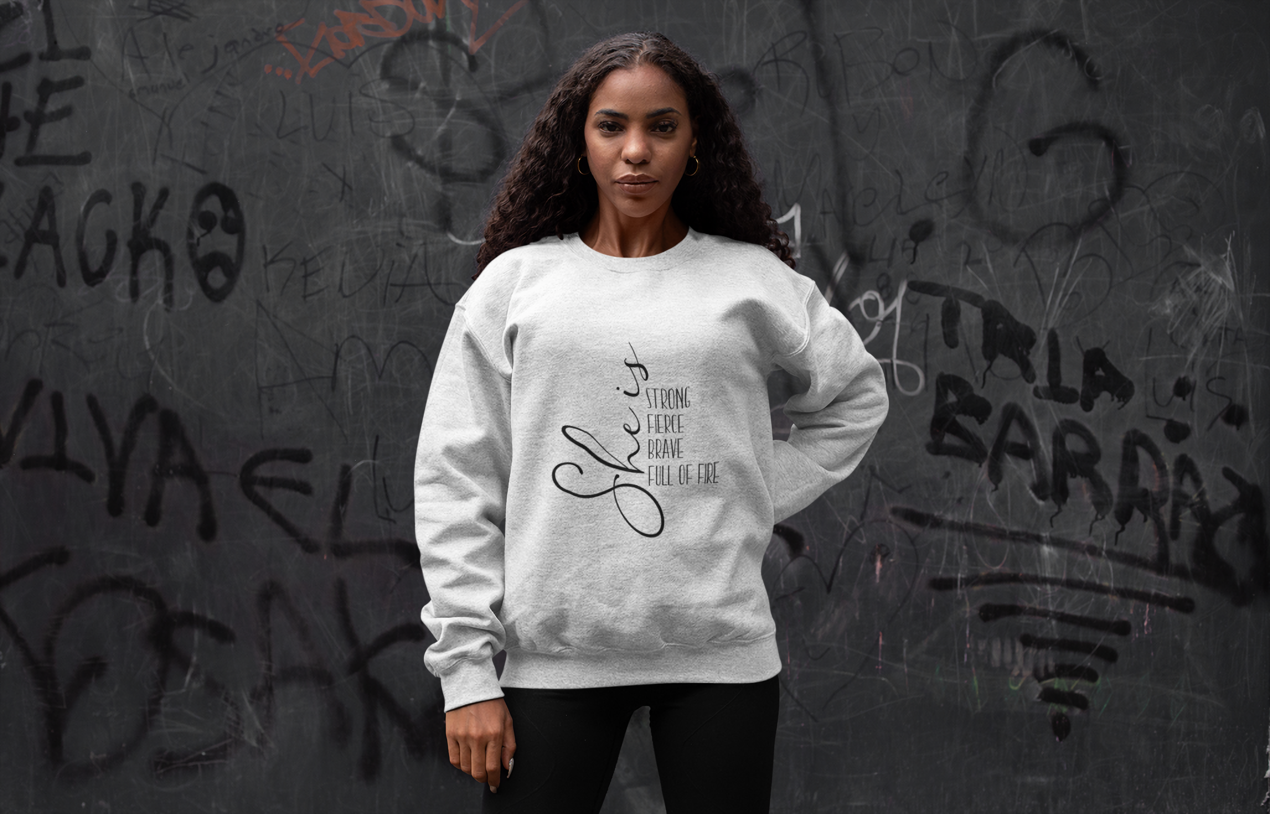 Empowering Female Crewneck Sweatshirt - Strong Fierce Brave Full of Fire product thumbnail image