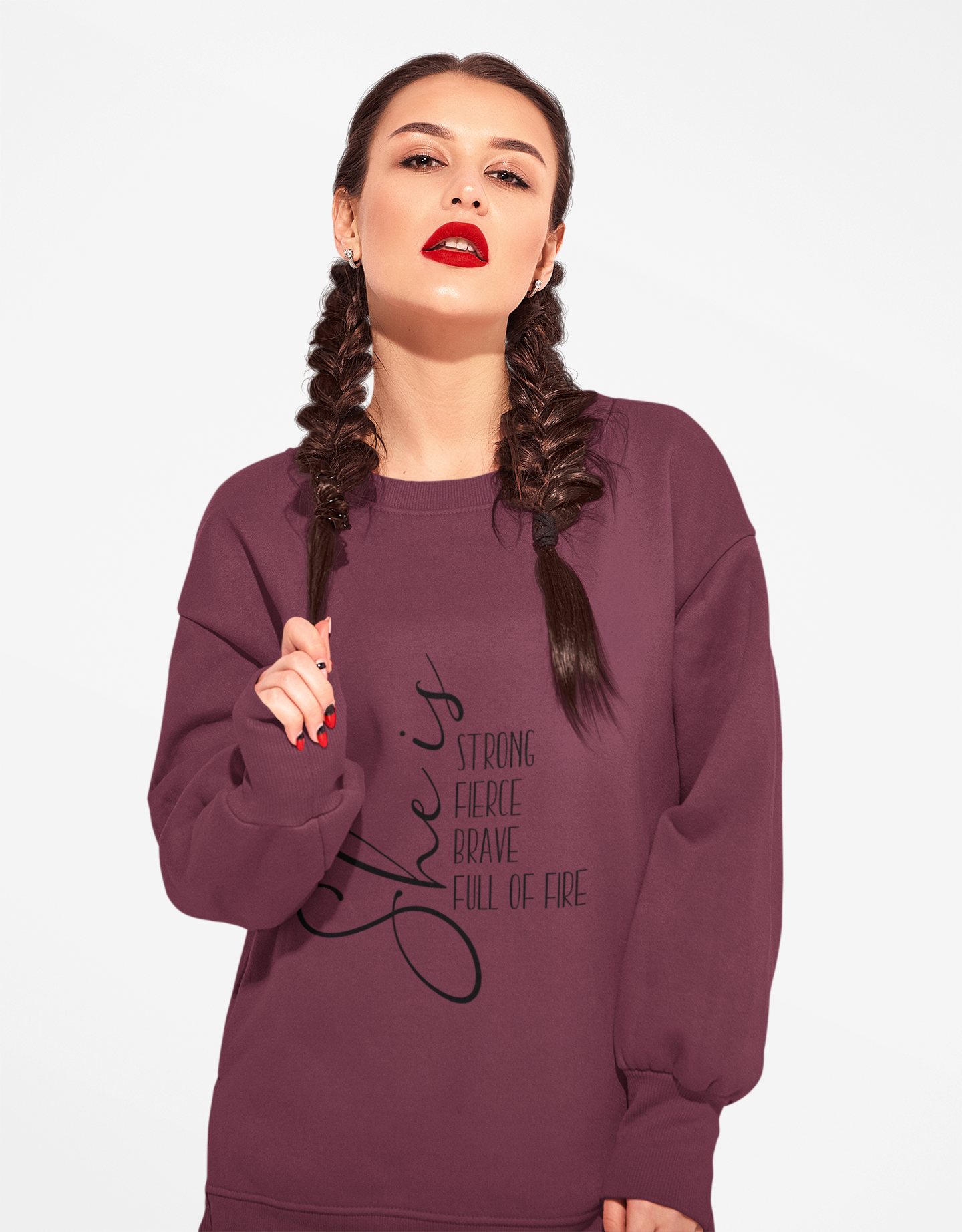 Empowering Female Crewneck Sweatshirt - Strong Fierce Brave Full of Fire product thumbnail image