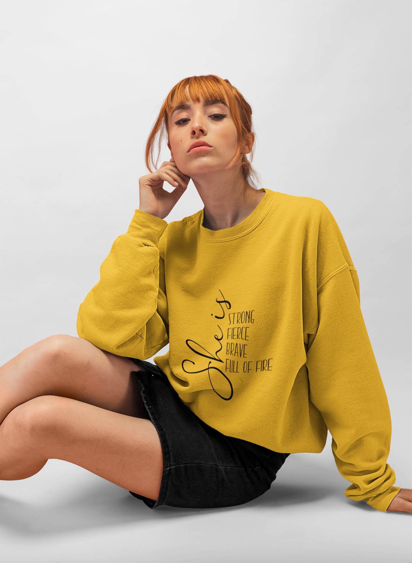Empowering Female Crewneck Sweatshirt - Strong Fierce Brave Full of Fire product thumbnail image