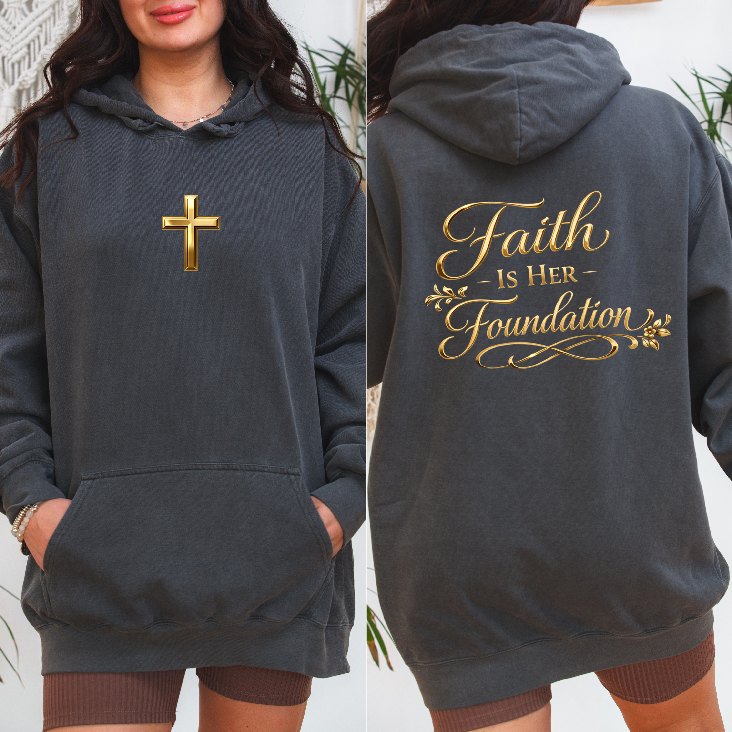 Faith Is Her Foundation Gold Hoodie, Christian Gift for Women, Heirloom Faith Sweatshirt, Comfort Colors 1567 product thumbnail image