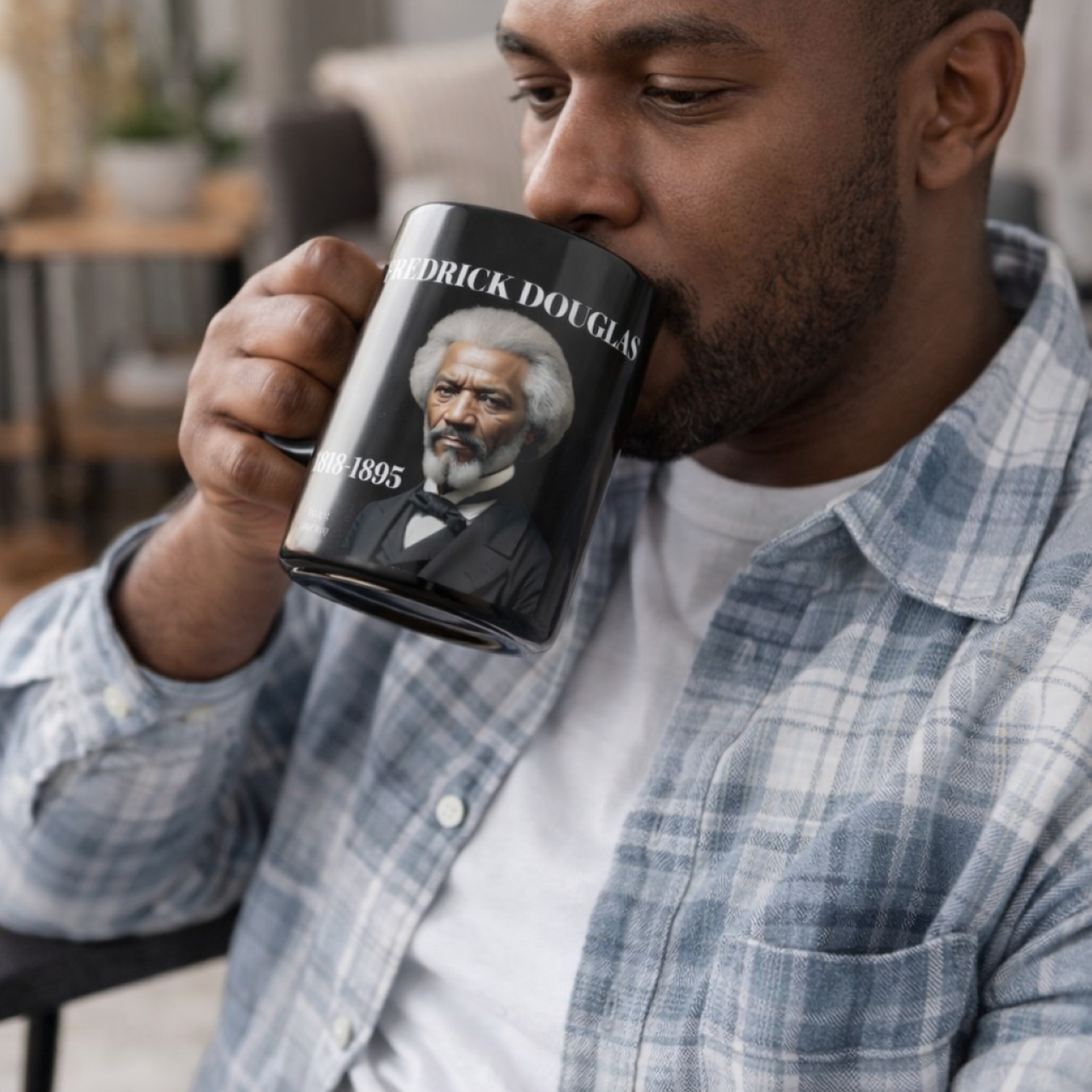 Personalized; Fredrick Douglas; Historical Abolitionist Portrait Mug | Black Ceramic Coffee Mug