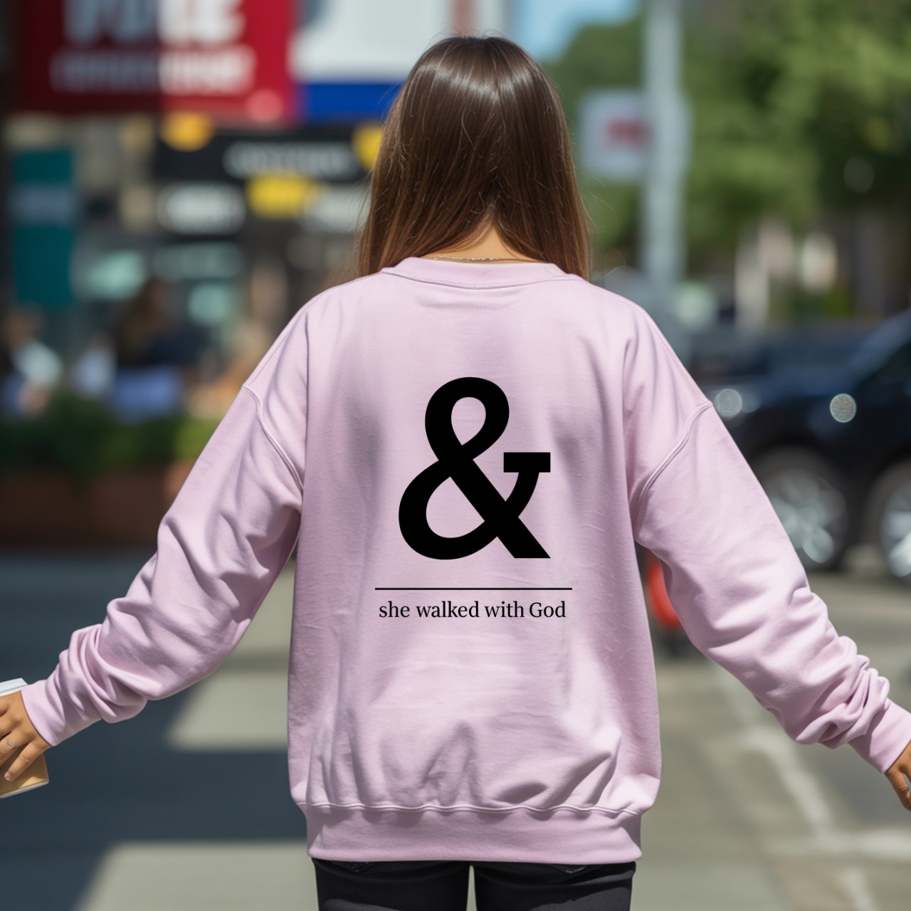 And She Walked with God Gildan Crewneck Sweatshirt | Christian Unisex Heavy Blend Pullover