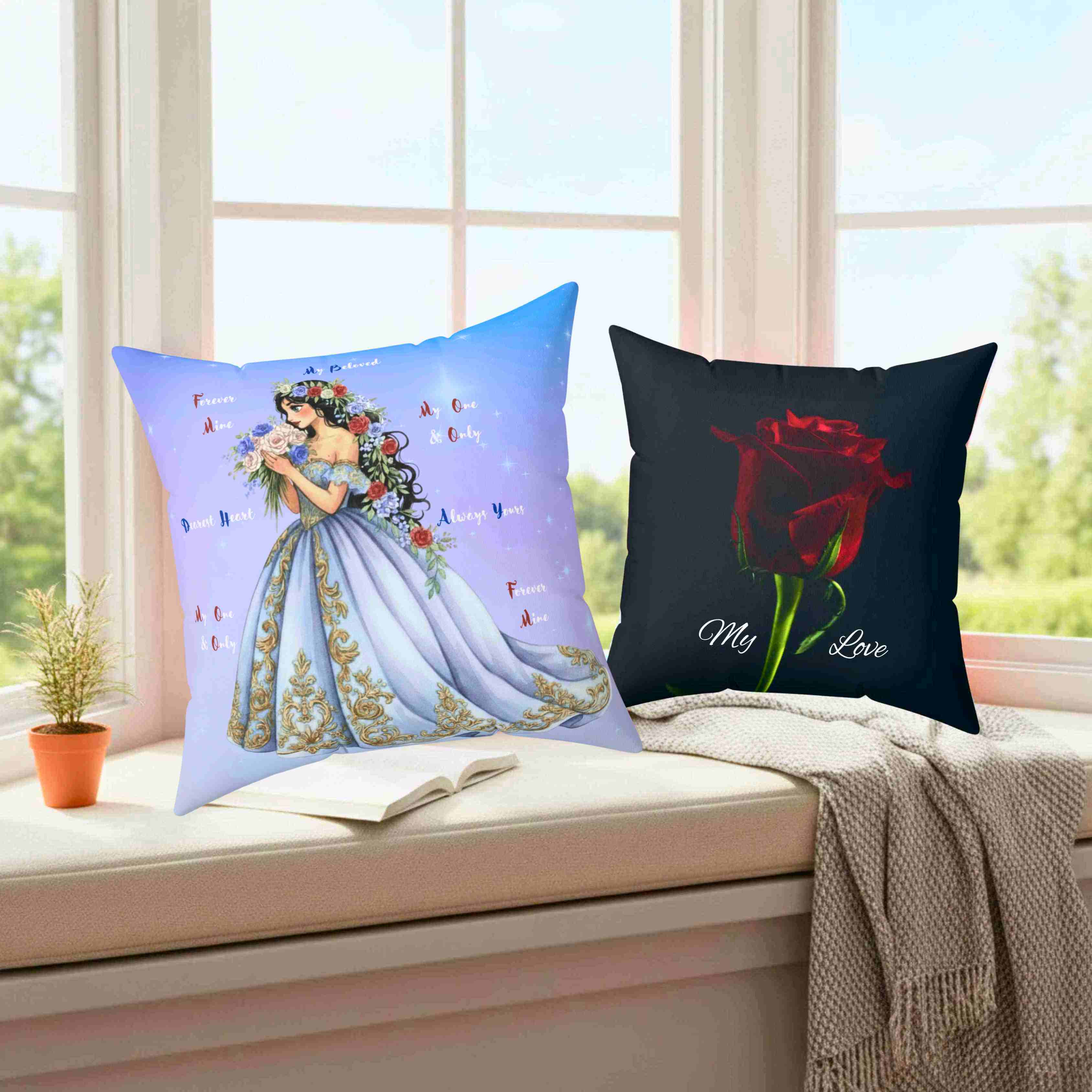 Romantic Princess Floral Gown Decorative Pillow, Square Washable Cushion product thumbnail image Romantic Princess Floral Gown Decorative Pillow, Square Washable Cushion product thumbnail image