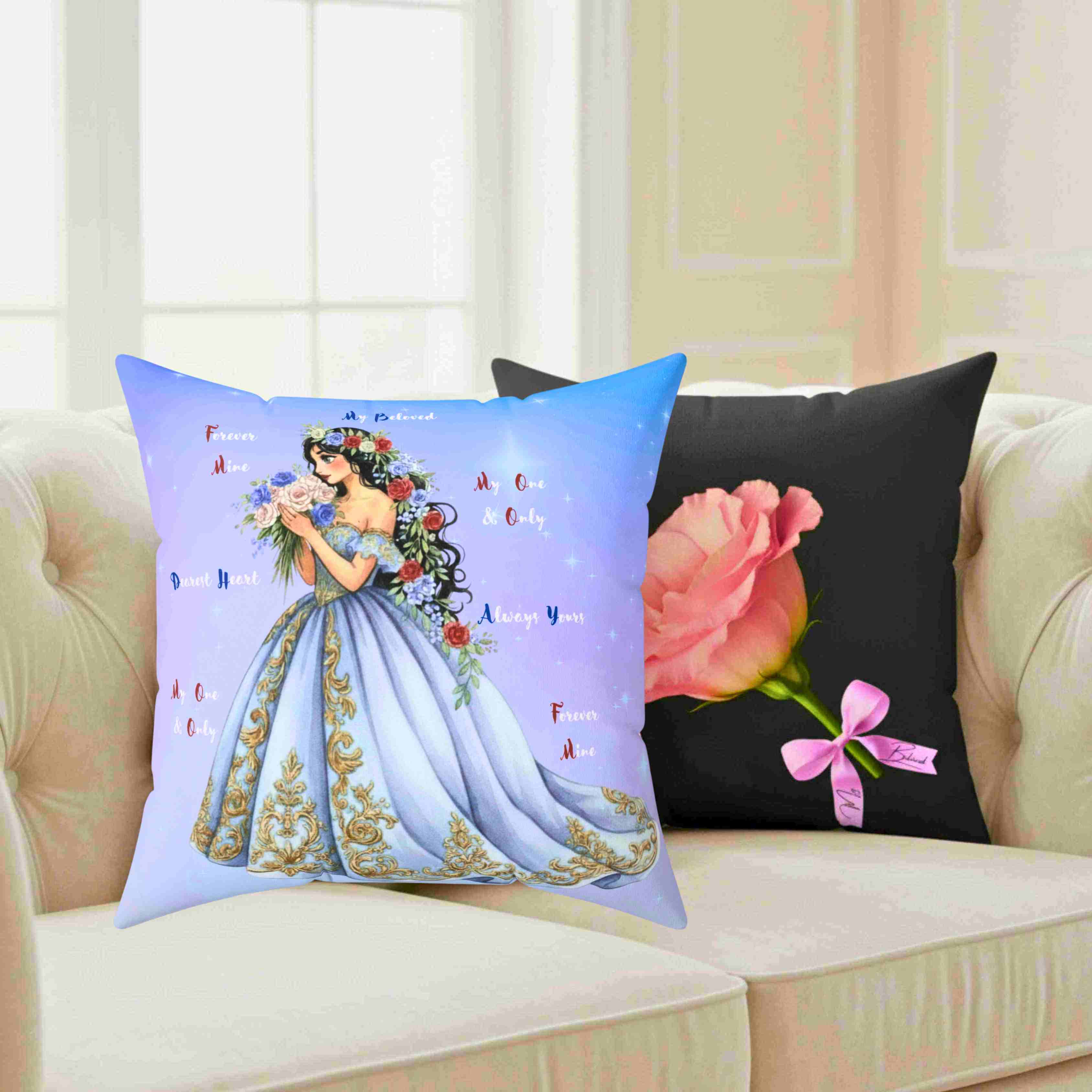 Romantic Princess Floral Gown Decorative Pillow, Square Washable Cushion product thumbnail image Romantic Princess Floral Gown Decorative Pillow, Square Washable Cushion product thumbnail image