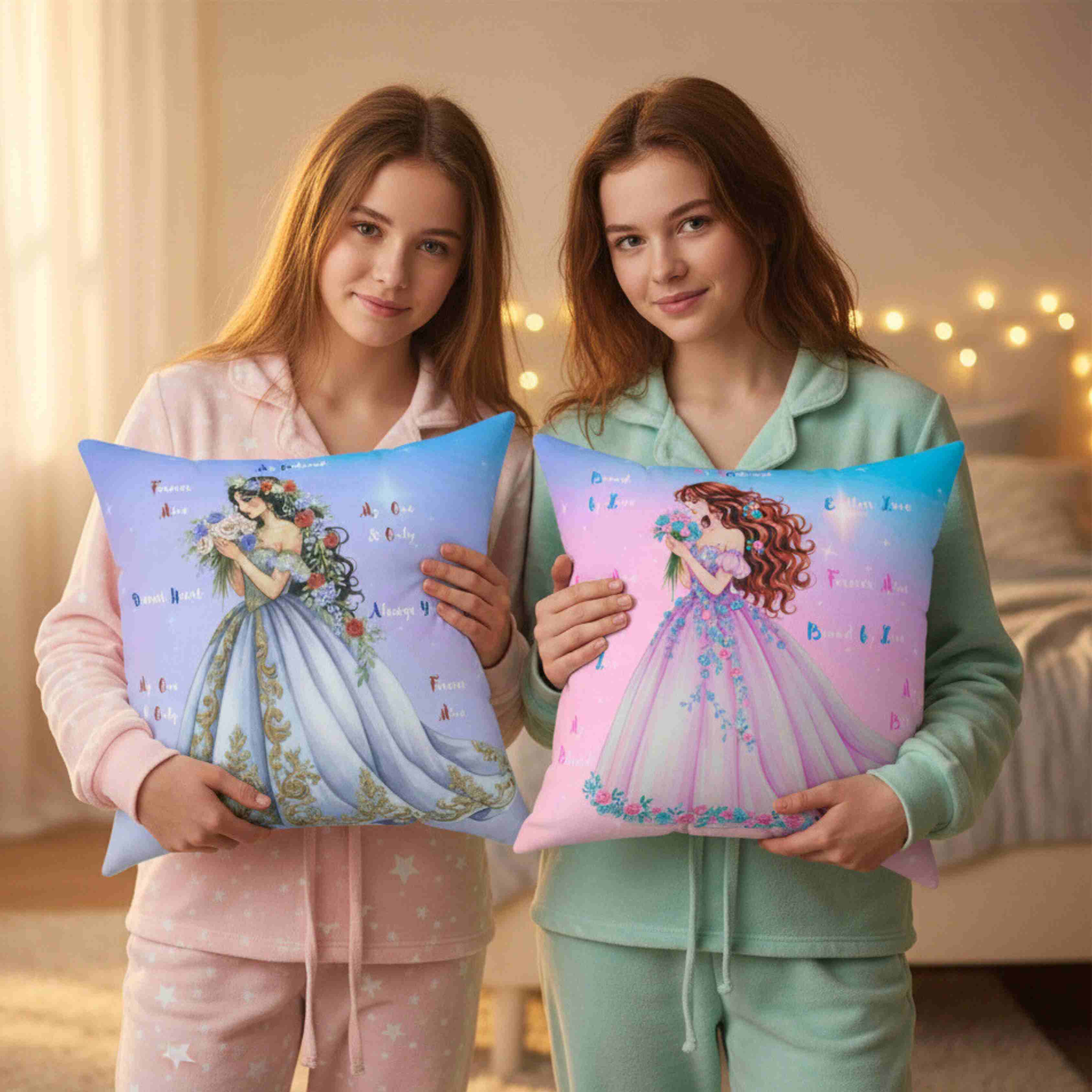 Romantic Princess Floral Gown Decorative Pillow, Square Washable Cushion product thumbnail image