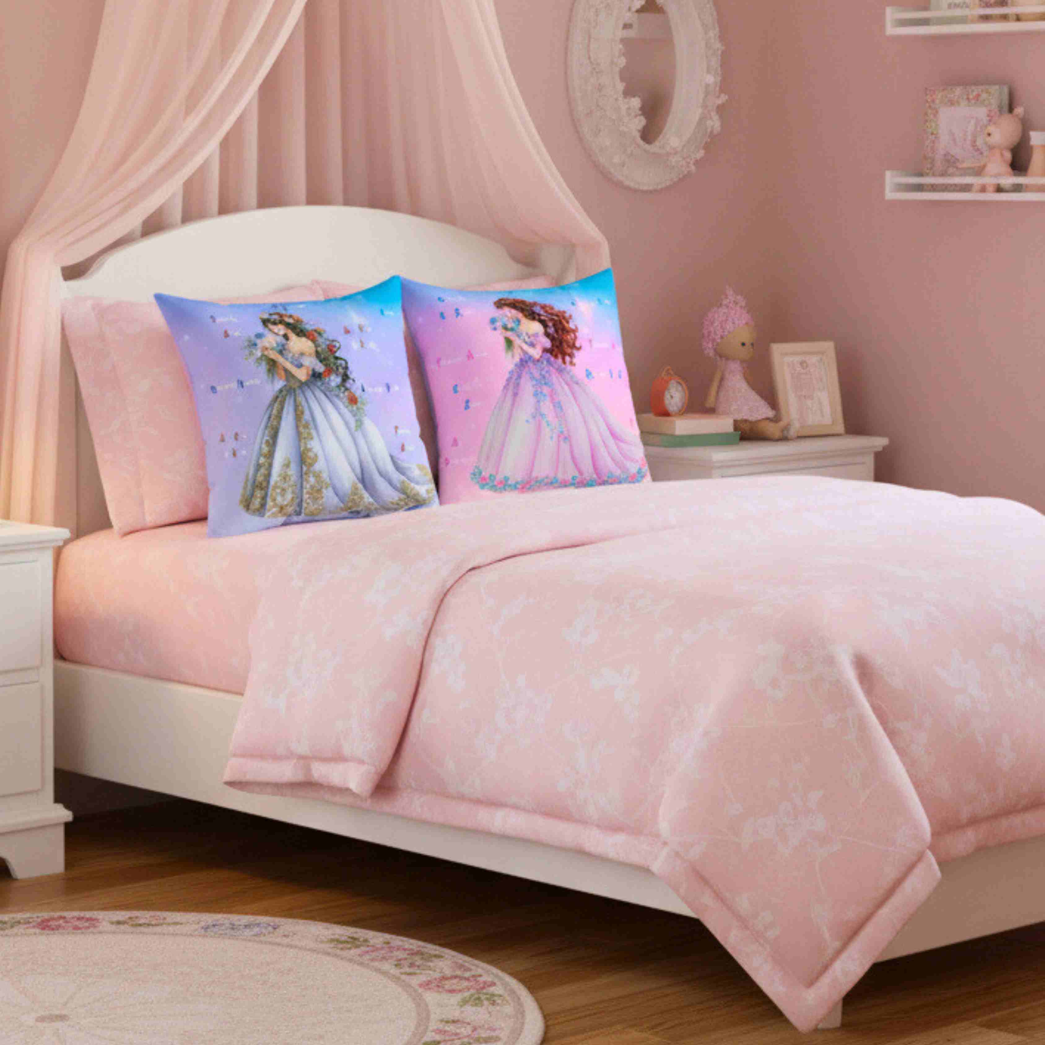 Romantic Princess Floral Gown Decorative Pillow, Square Washable Cushion product thumbnail image