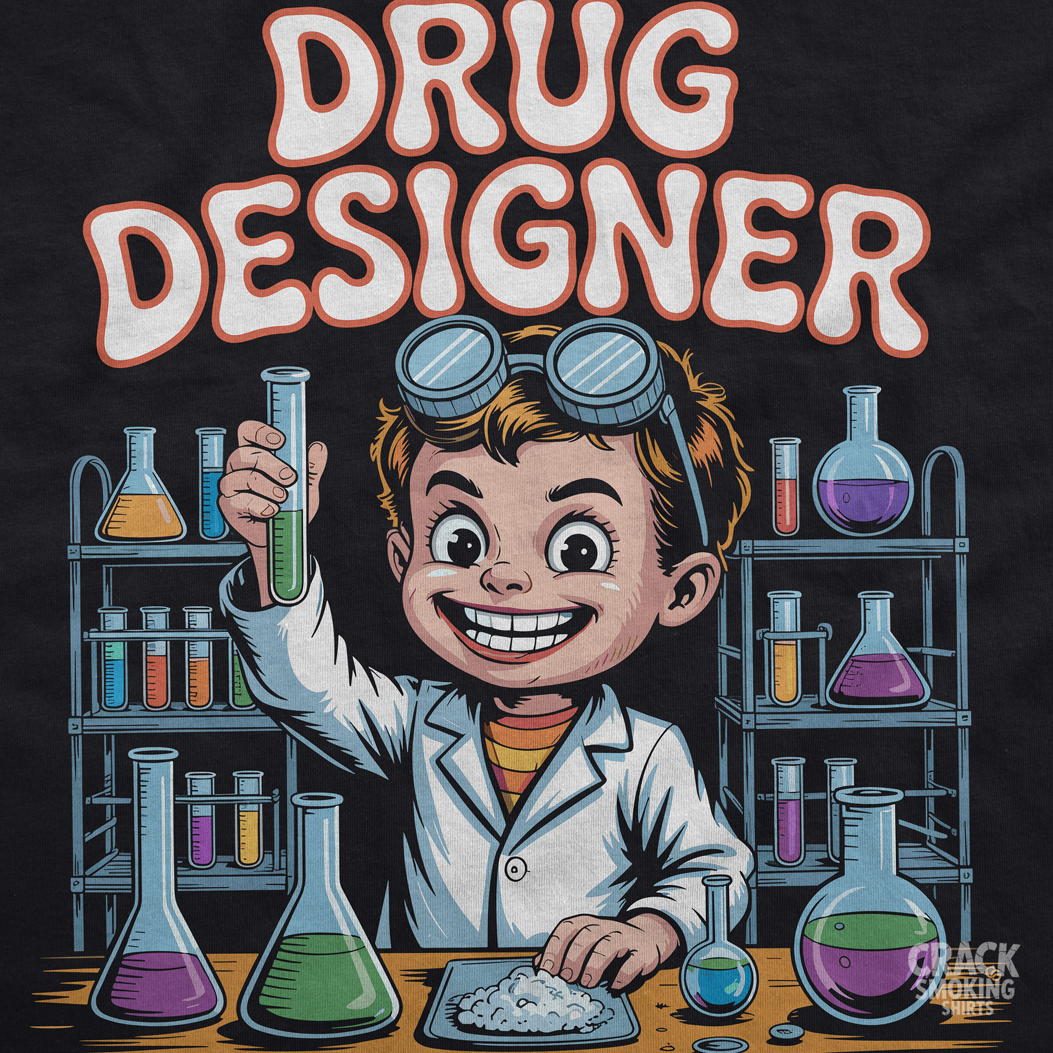 Drug Designer – Retro Mad Scientist Kid in Chemistry Lab Unisex T-Shirt