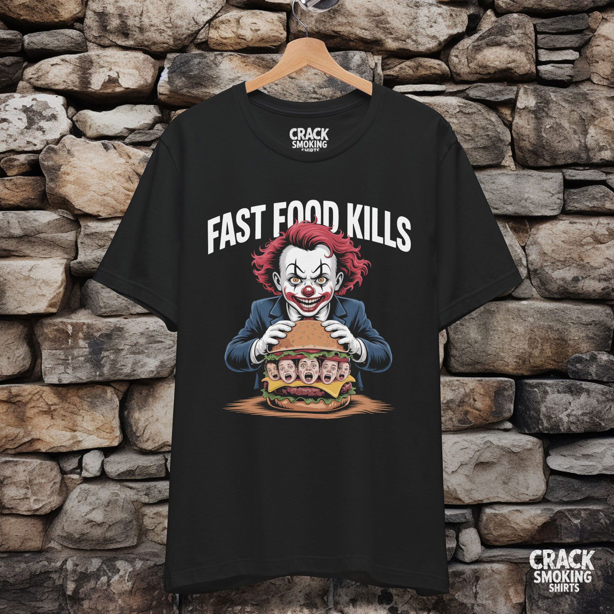 Fast Food Kills – Killer Clown Burger Unisex T-Shirt product thumbnail image