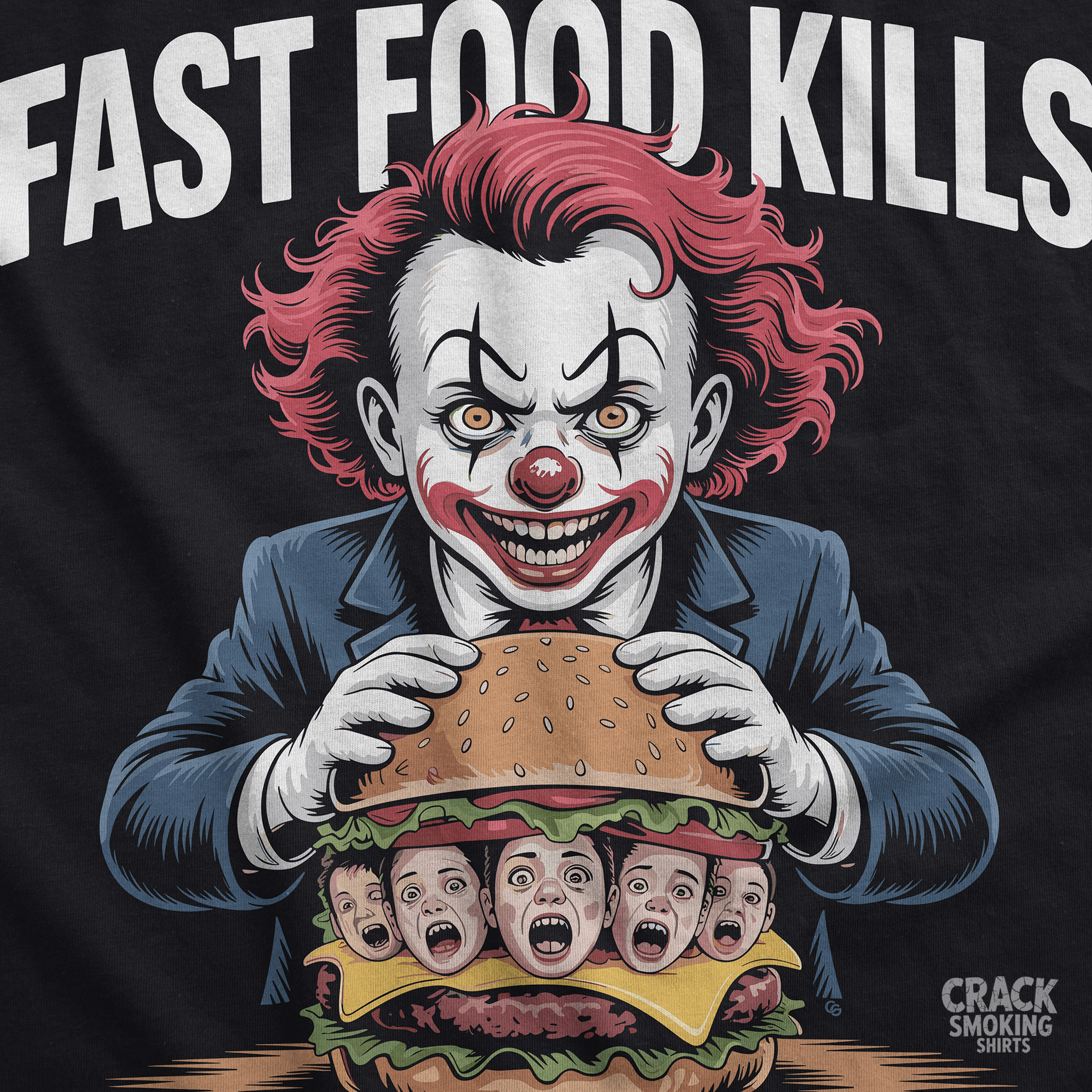 Fast Food Kills – Killer Clown Burger Unisex T-Shirt