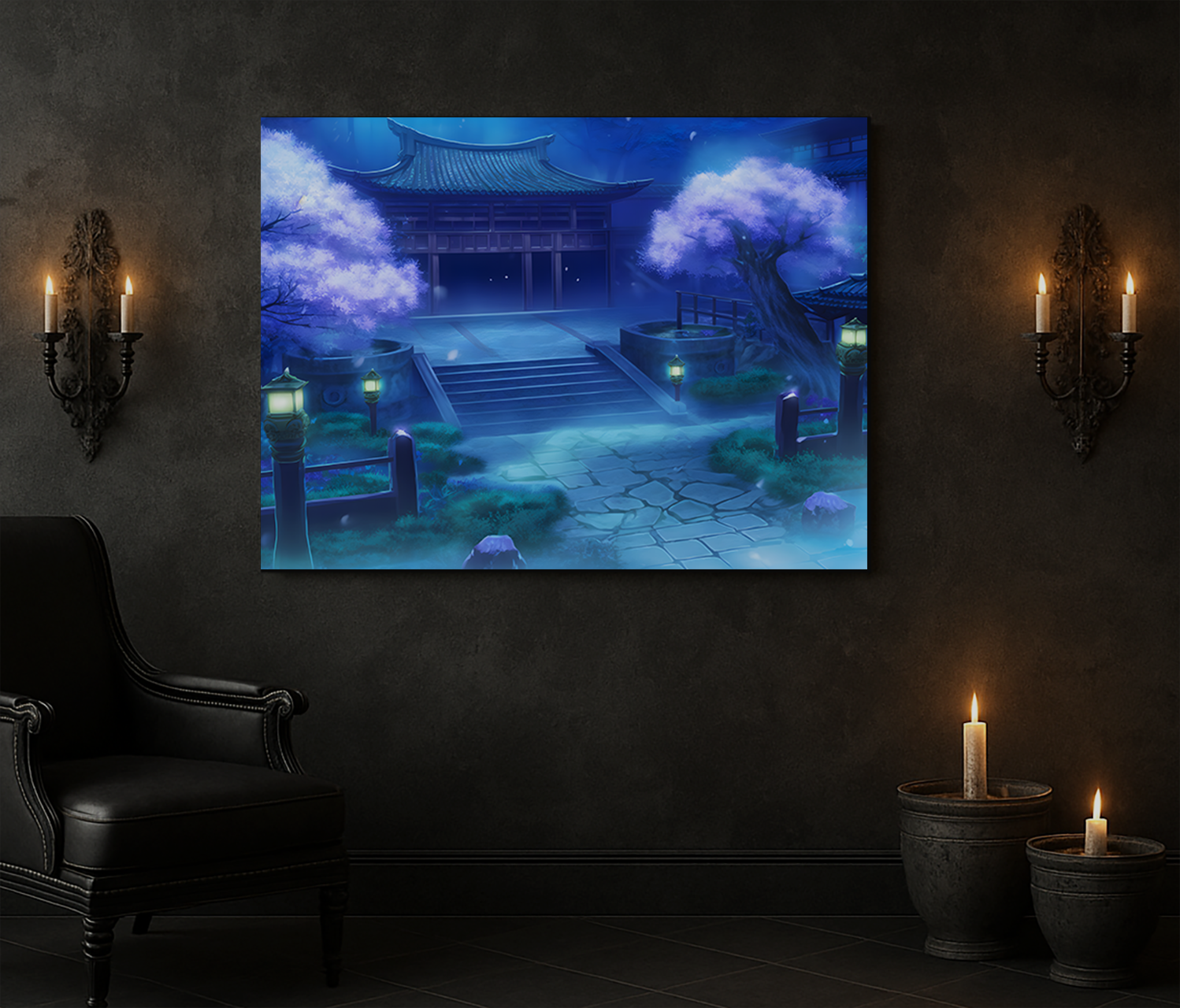 Rolled Poster | Misty Fantasy Drawing Glowing Asian Zen Garden  product thumbnail image