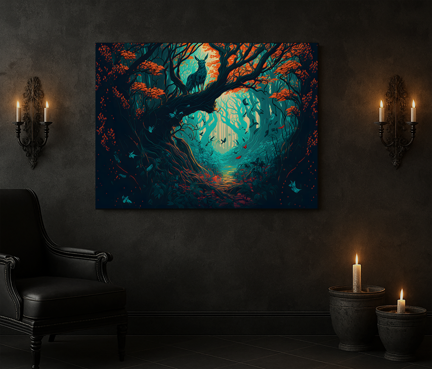 Rolled Poster | Dark Abstract Enchanted Forest Drawing Landscape product thumbnail image
